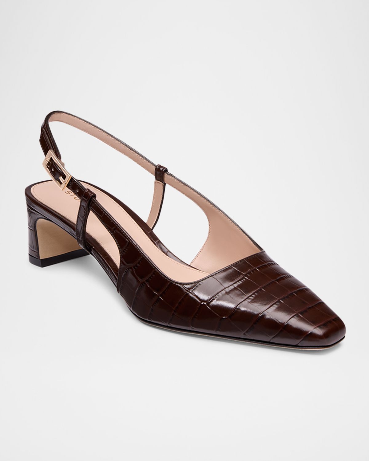 Stuart Weitzman 40mm Baby Babette Croc-Embossed Leather Slingback Pumps | Thumbnail 3 Stuart Weitzman 40mm Baby Babette Croc-Embossed Leather Slingback Pumps | Thumbnail 3