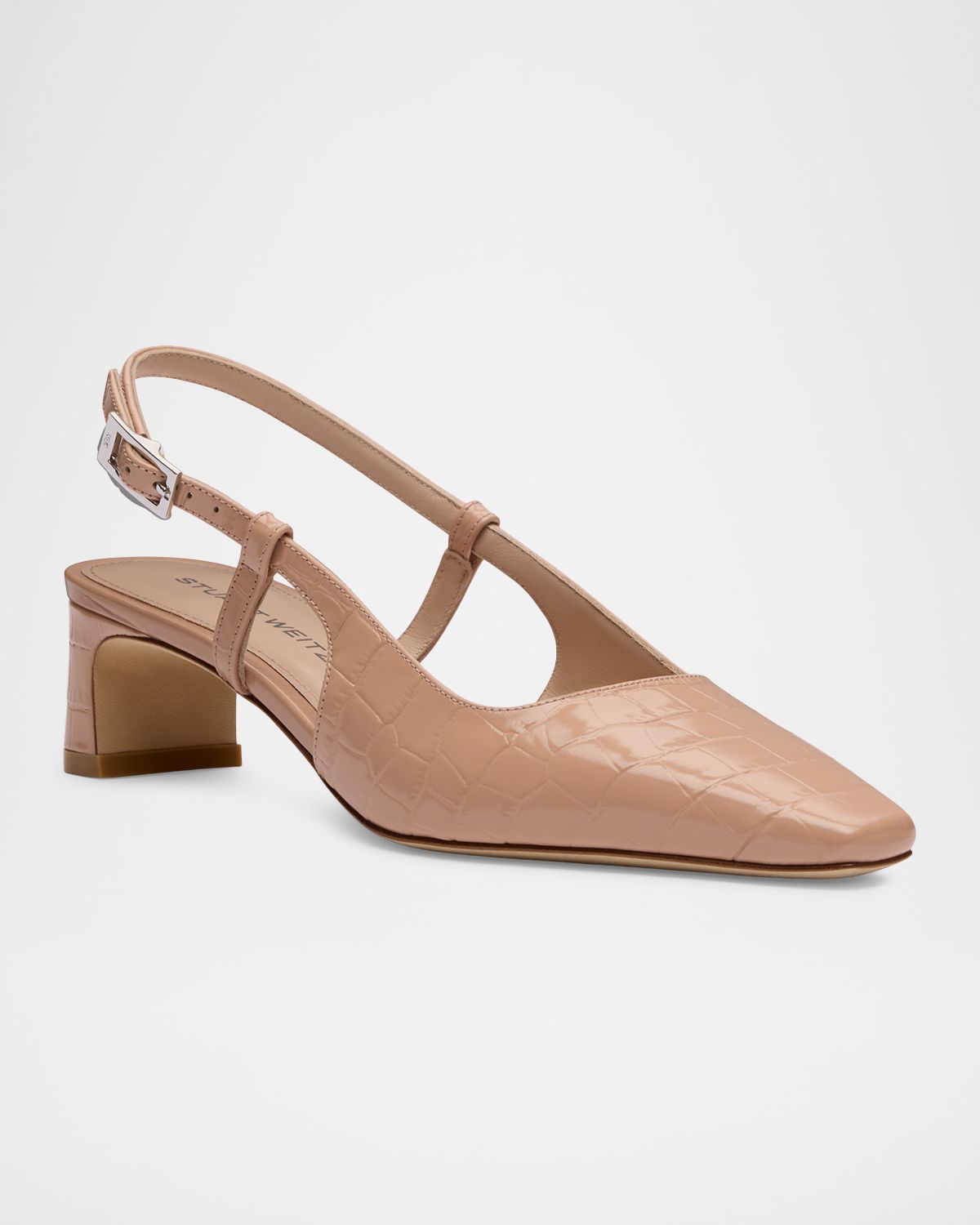 Stuart Weitzman 40mm Baby Babette Croc-Embossed Leather Slingback Pumps | Thumbnail 5 Stuart Weitzman 40mm Baby Babette Croc-Embossed Leather Slingback Pumps | Thumbnail 5