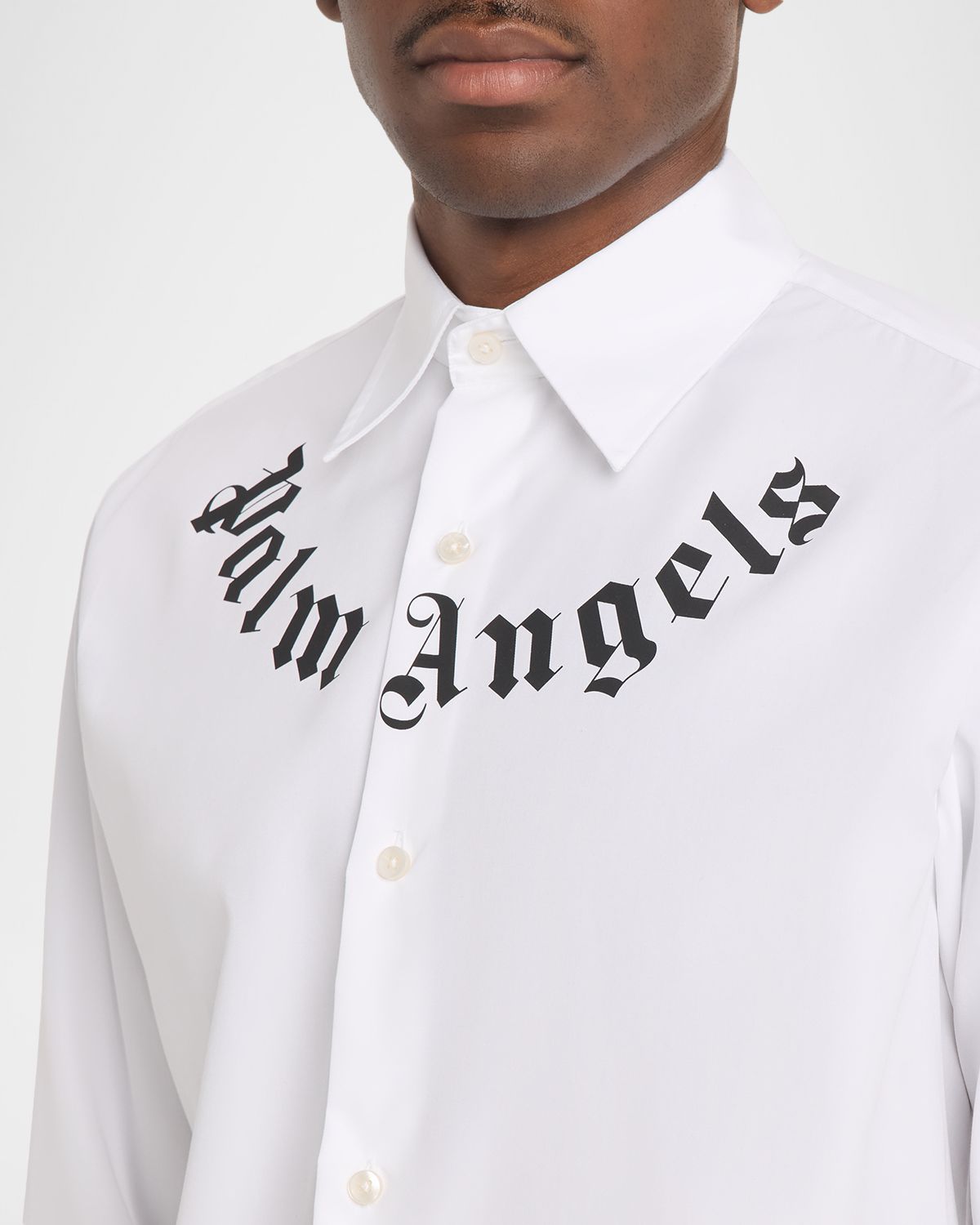 Palm Angels Men 's Neck Logo Cotton Button-Down Shirt | Thumbnail 5 Palm Angels Men 's Neck Logo Cotton Button-Down Shirt | Thumbnail 5