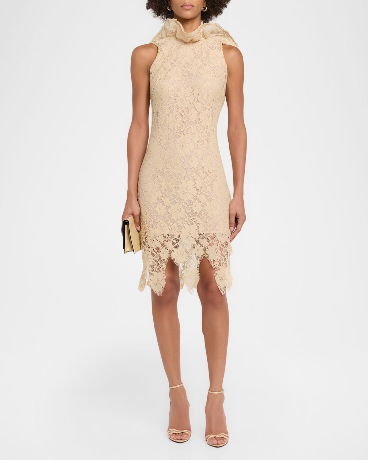 GIUSEPPE DI MORABITO Fringe-Hem Sleeveless Lace Mini Dress