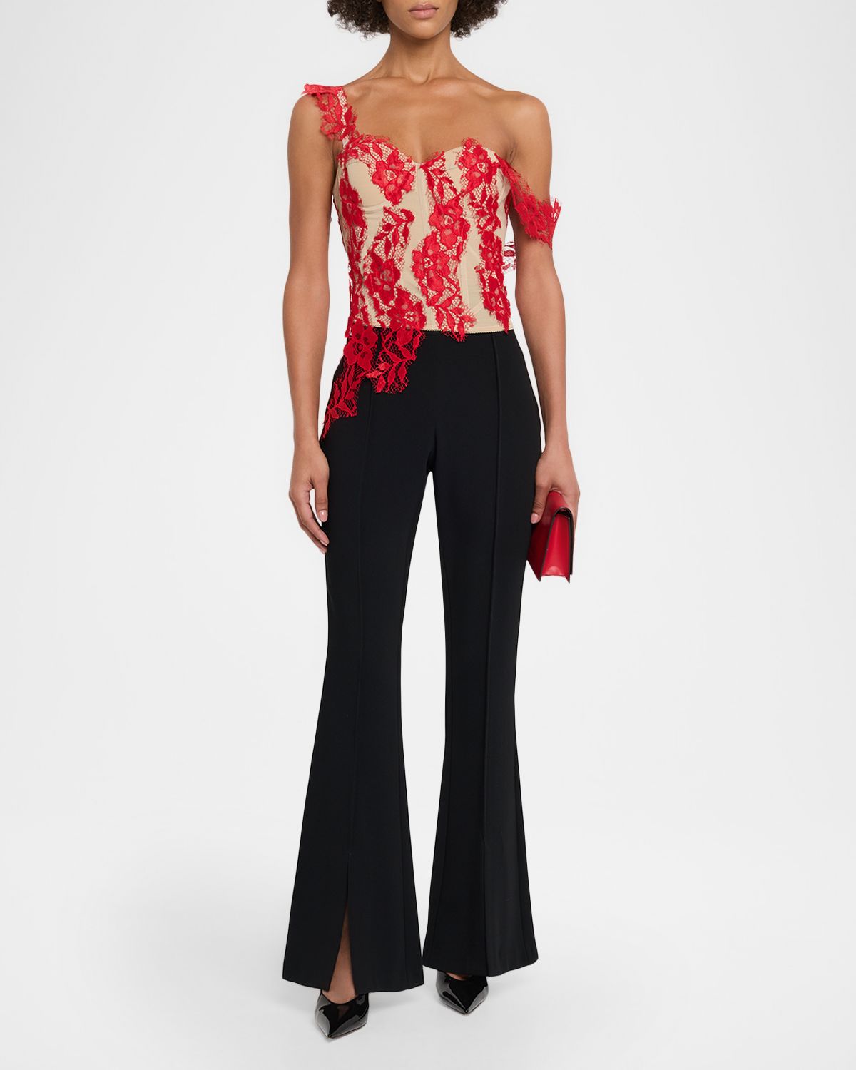 GIUSEPPE DI MORABITO One-Shoulder Lace Bustier Top