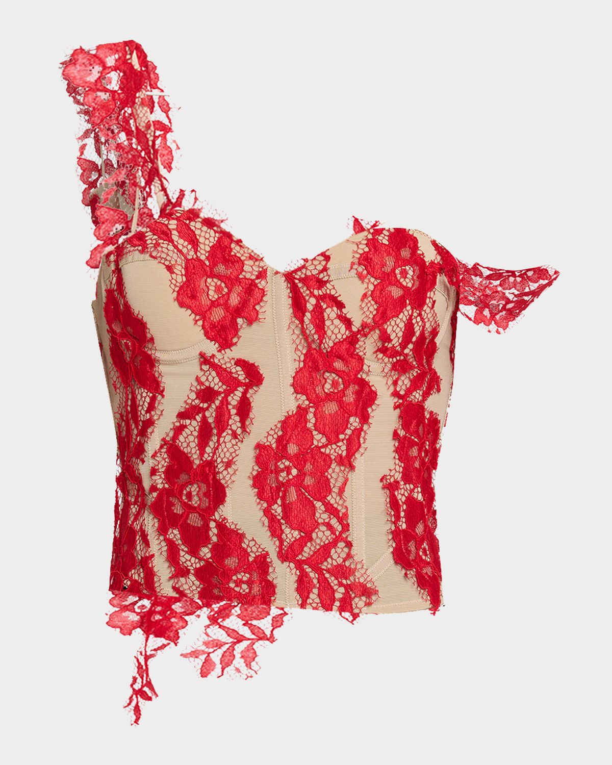 GIUSEPPE DI MORABITO One-Shoulder Lace Bustier Top