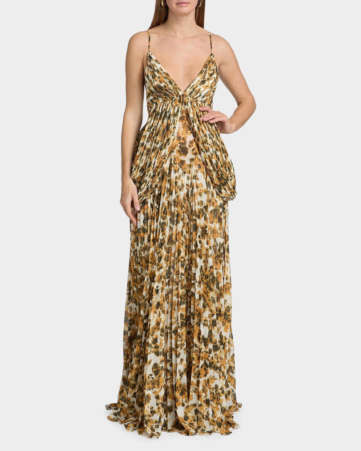 Et Ochs Micah Abstract Chiffon Pleated Gown