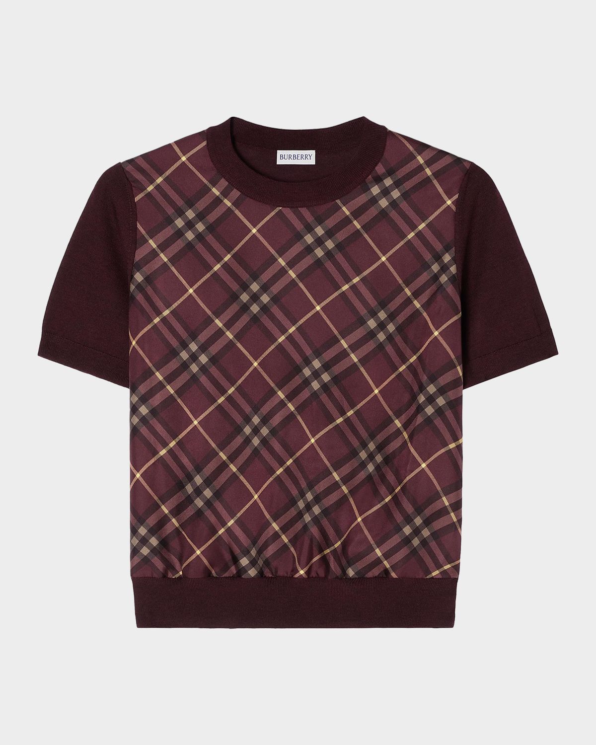 Burberry Sandrina Check Panel Wool-Silk T-Shirt | Thumbnail 4 Burberry Sandrina Check Panel Wool-Silk T-Shirt | Thumbnail 4
