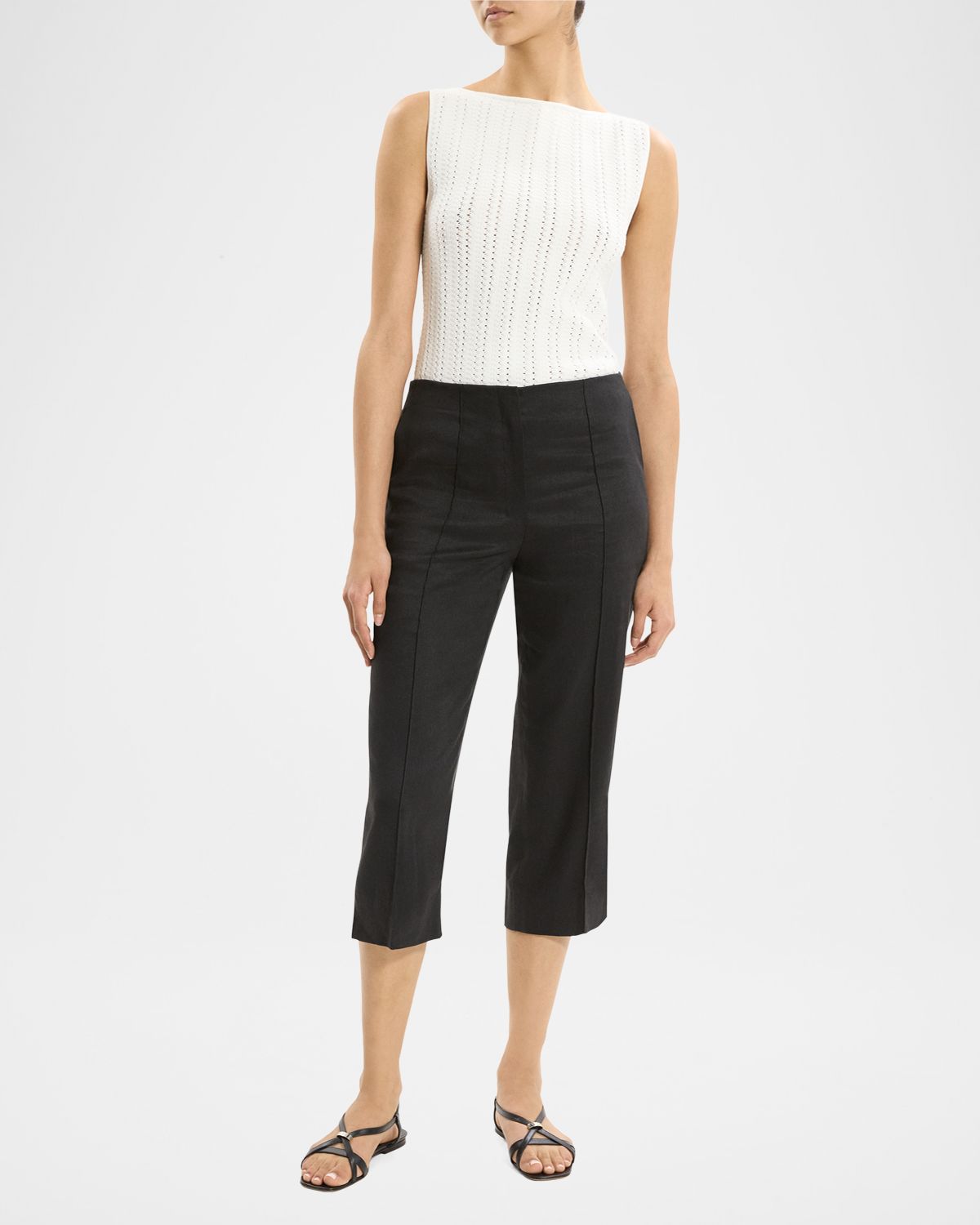 Theory Slit-Cuff Linen-Blend Capri Pants