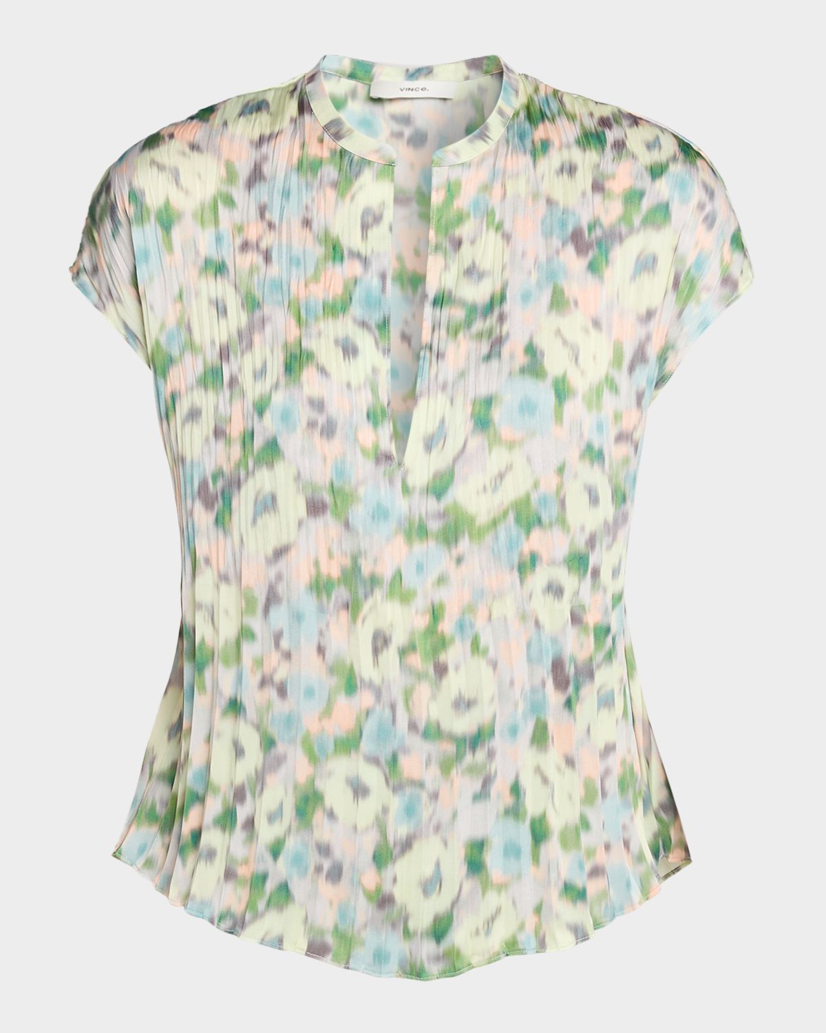 Vince Pleated Painted Garden V-Neck Top