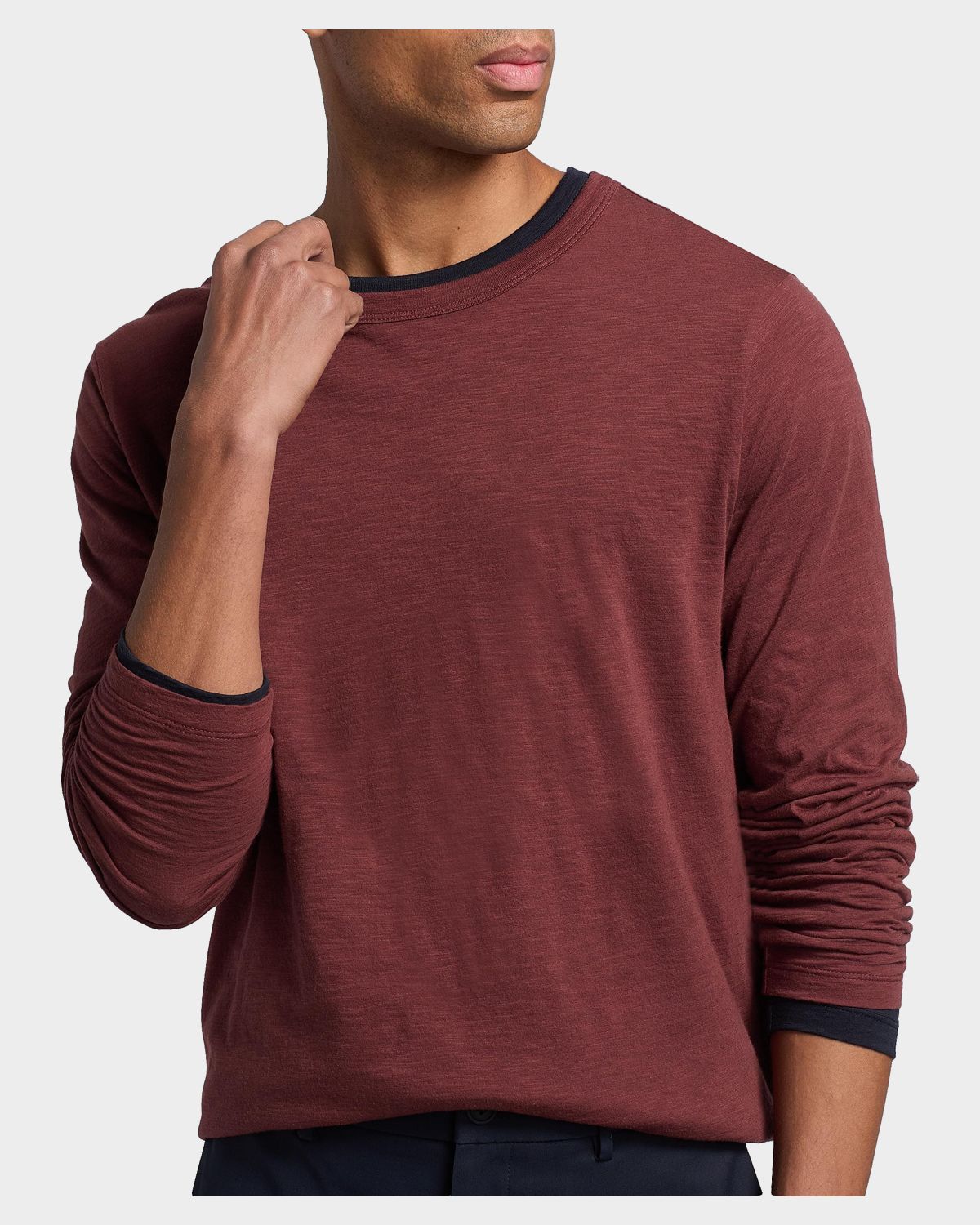 Vince Men 's Fine Slub Cotton Double-Layer Crewneck T-Shirt | Thumbnail 5 Vince Men 's Fine Slub Cotton Double-Layer Crewneck T-Shirt | Thumbnail 5