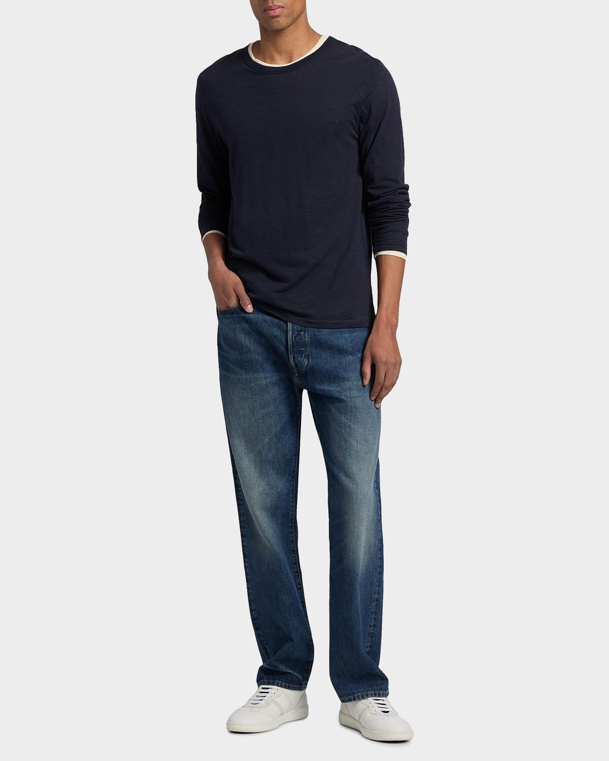 Vince Men 's Fine Slub Cotton Double-Layer Crewneck T-Shirt | Thumbnail 2 Vince Men 's Fine Slub Cotton Double-Layer Crewneck T-Shirt | Thumbnail 2