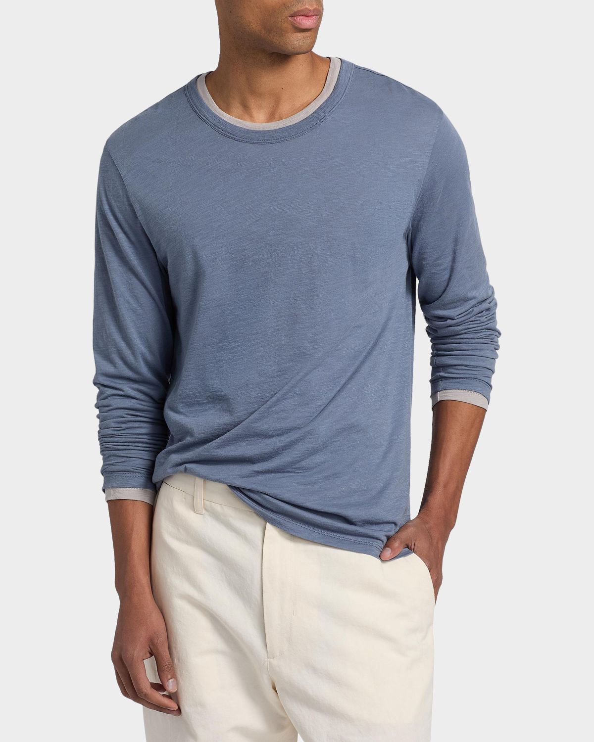 Vince Men 's Fine Slub Cotton Double-Layer Crewneck T-Shirt | Thumbnail 4 Vince Men 's Fine Slub Cotton Double-Layer Crewneck T-Shirt | Thumbnail 4