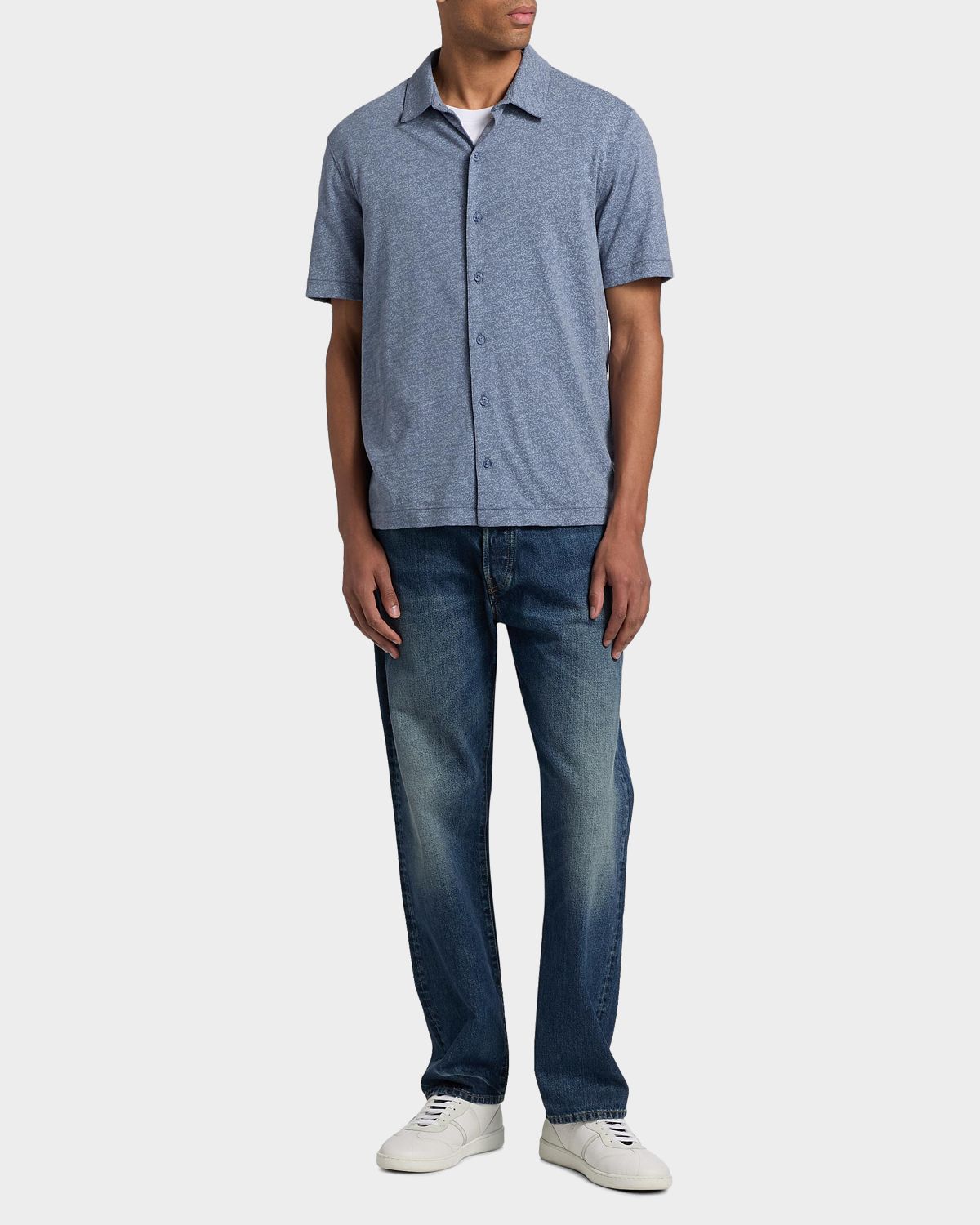 Vince Men 's Tonal Leaf-Print Slub Cotton Shirt