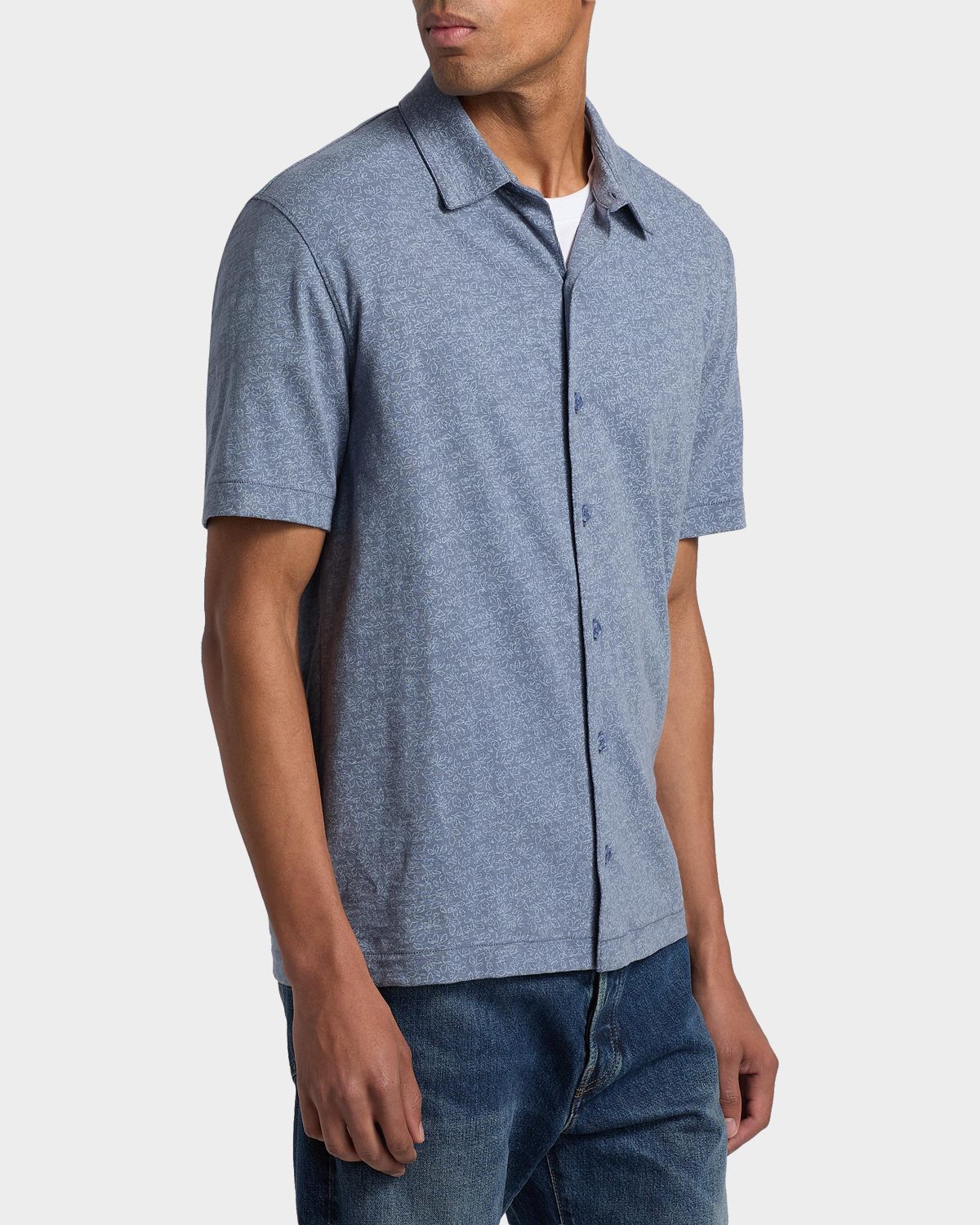 Vince Men 's Tonal Leaf-Print Slub Cotton Shirt | Thumbnail 7 Vince Men 's Tonal Leaf-Print Slub Cotton Shirt | Thumbnail 7