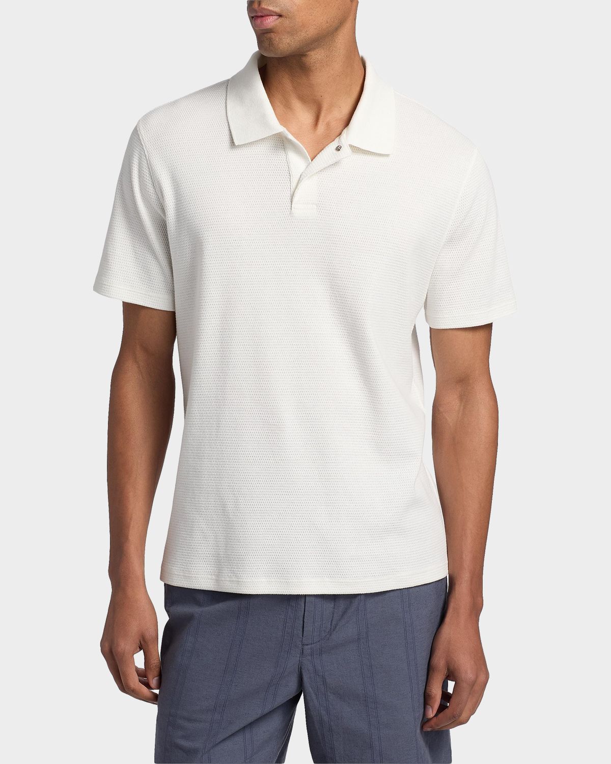 Vince Men 's Rib-Knit Cotton-Blend Polo Shirt | Thumbnail 4 Vince Men 's Rib-Knit Cotton-Blend Polo Shirt | Thumbnail 4