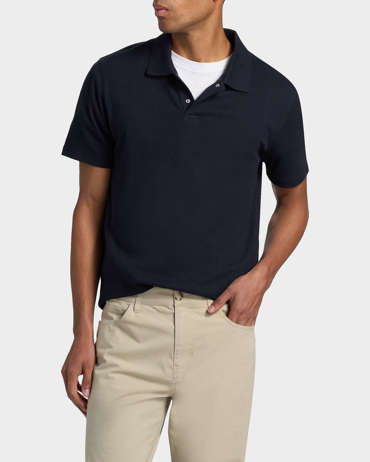 Vince Men 's Rib-Knit Cotton-Blend Polo Shirt | Thumbnail 4 Vince Men 's Rib-Knit Cotton-Blend Polo Shirt | Thumbnail 4