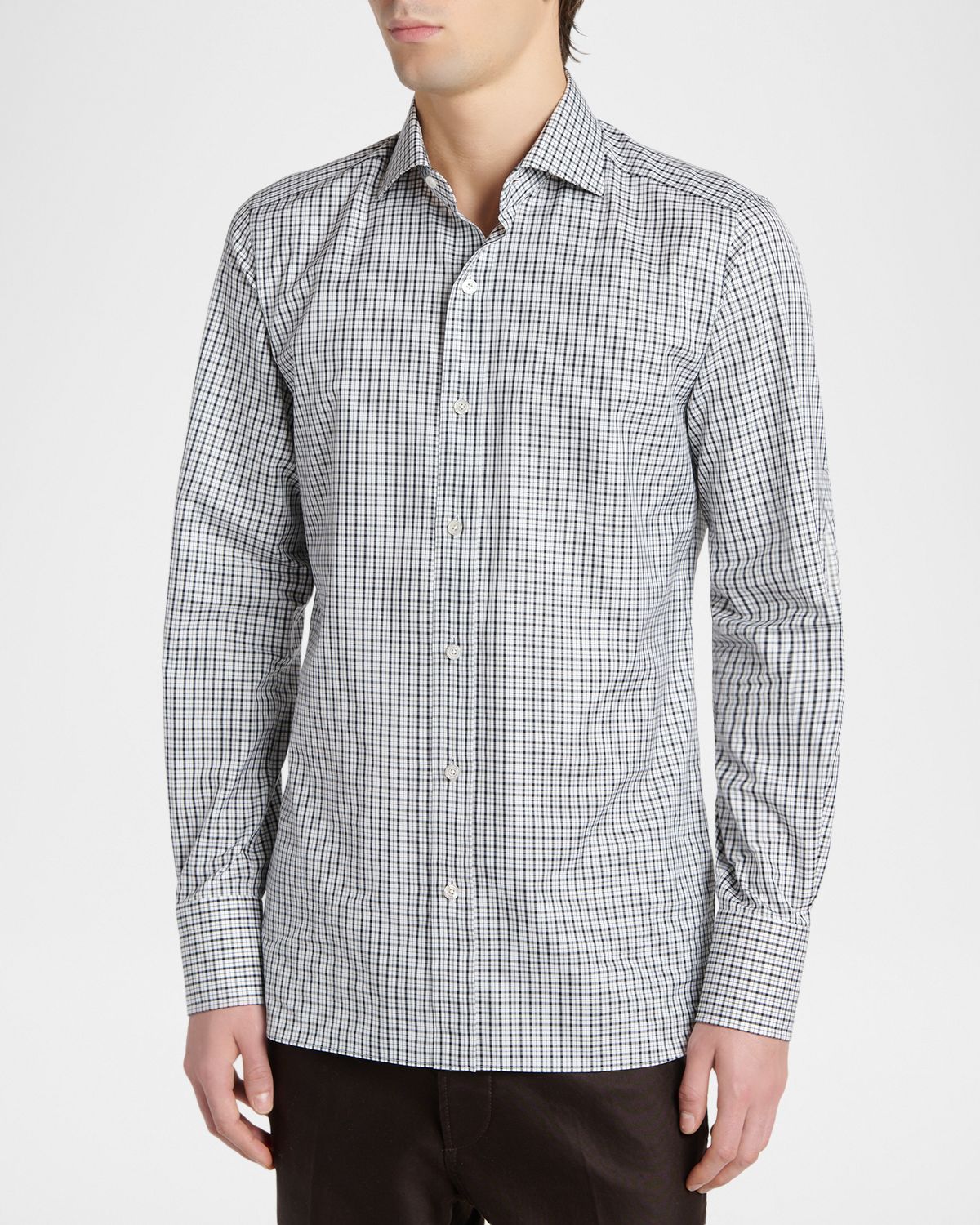 TOM FORD Men 's Cotton Grid Check Dress Shirt | Thumbnail 4 TOM FORD Men 's Cotton Grid Check Dress Shirt | Thumbnail 4