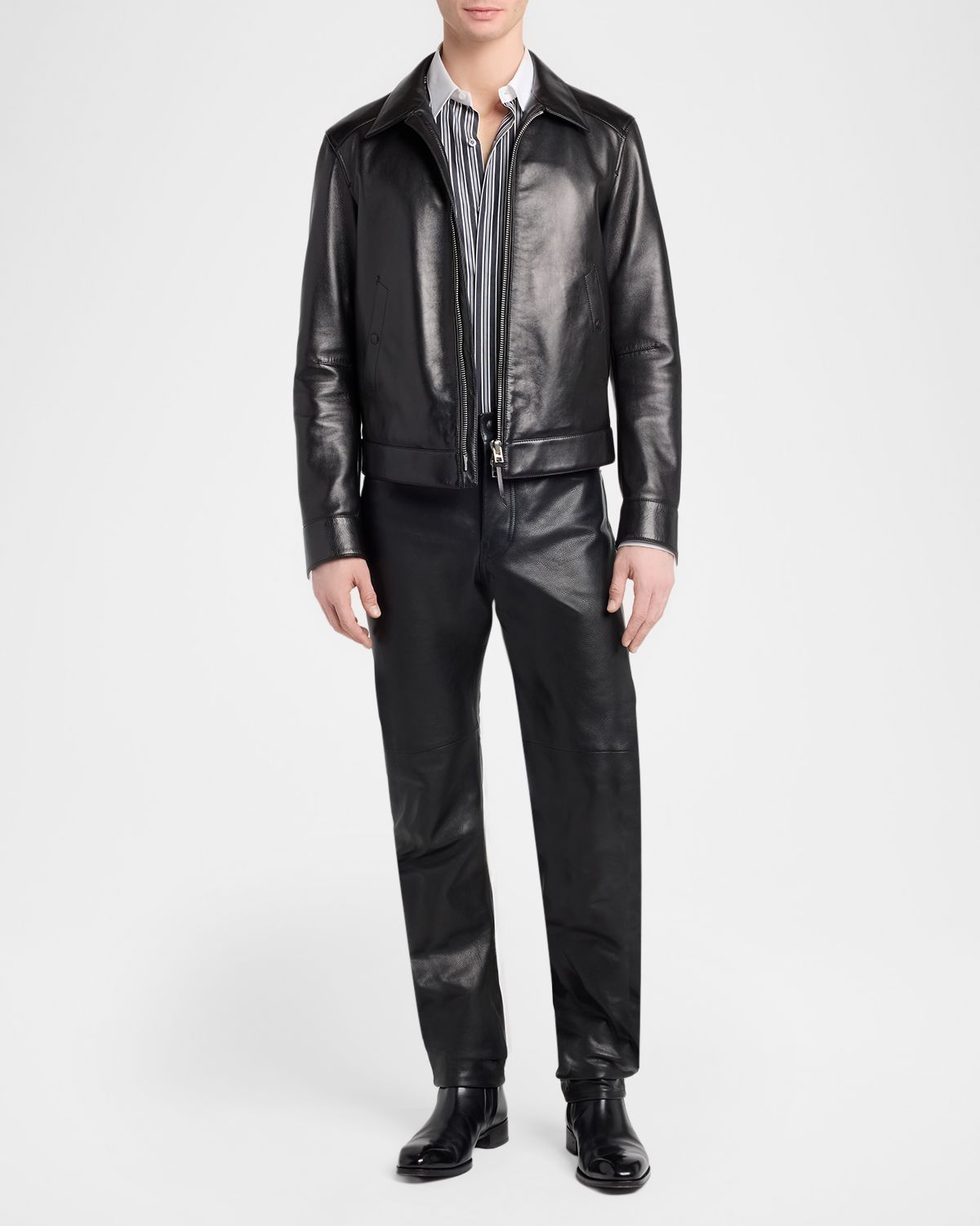 TOM FORD Men 's Full-Zip Grained Leather Jacket | Thumbnail 2 TOM FORD Men 's Full-Zip Grained Leather Jacket | Thumbnail 2