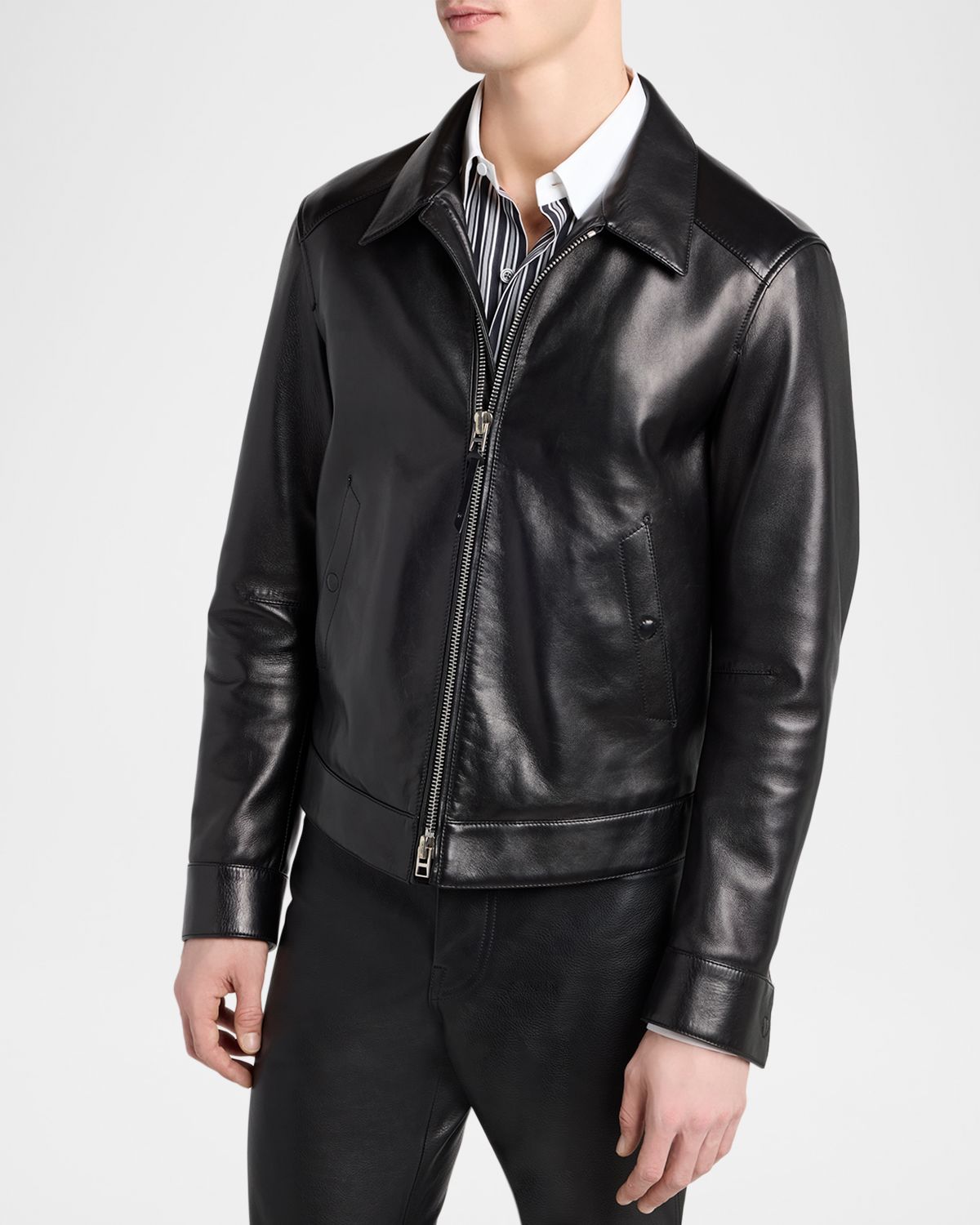 TOM FORD Men 's Full-Zip Grained Leather Jacket | Thumbnail 4 TOM FORD Men 's Full-Zip Grained Leather Jacket | Thumbnail 4