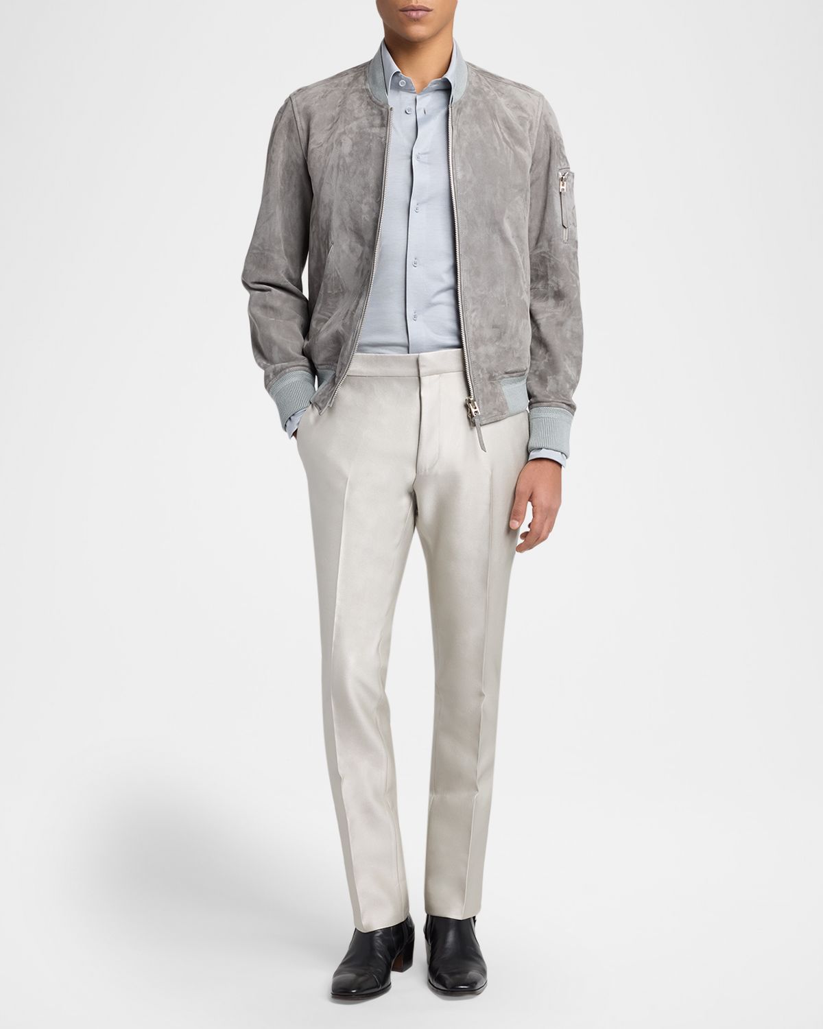 TOM FORD Men 's Cotton and Silk Jersey Button-Down Shirt | Thumbnail 2 TOM FORD Men 's Cotton and Silk Jersey Button-Down Shirt | Thumbnail 2