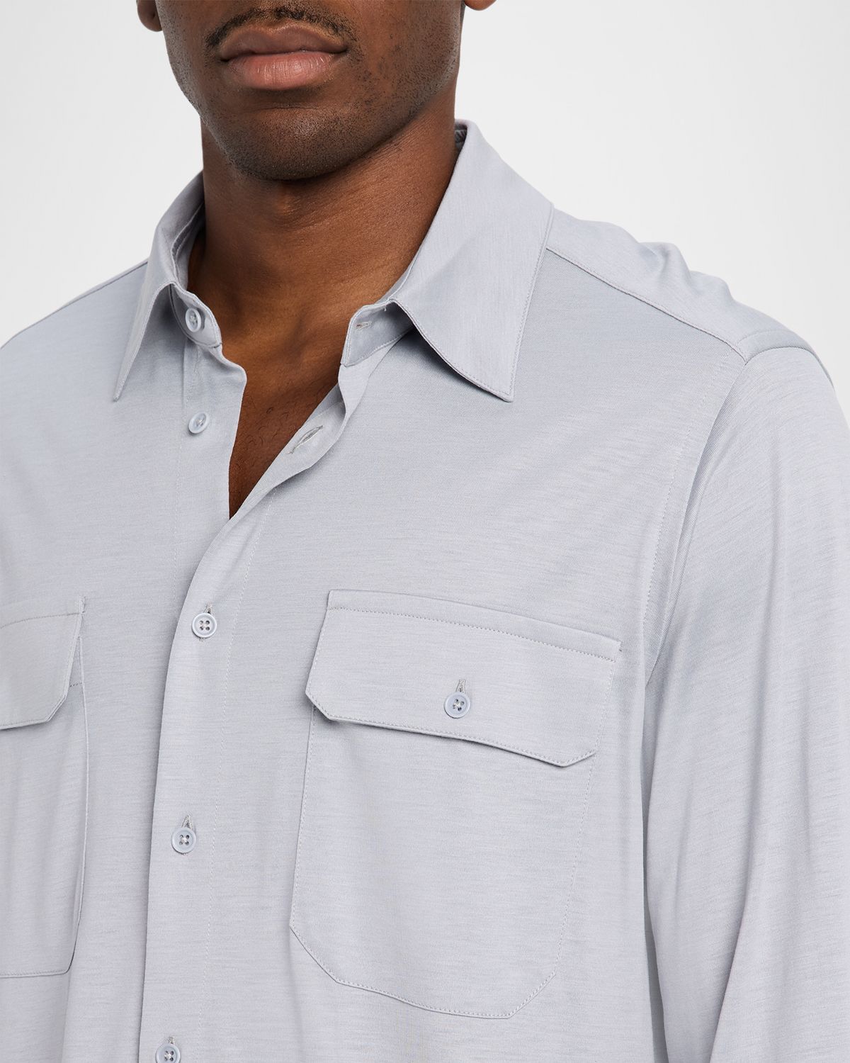 TOM FORD Men 's Cotton and Silk Jersey Button-Down Shirt | Thumbnail 5 TOM FORD Men 's Cotton and Silk Jersey Button-Down Shirt | Thumbnail 5