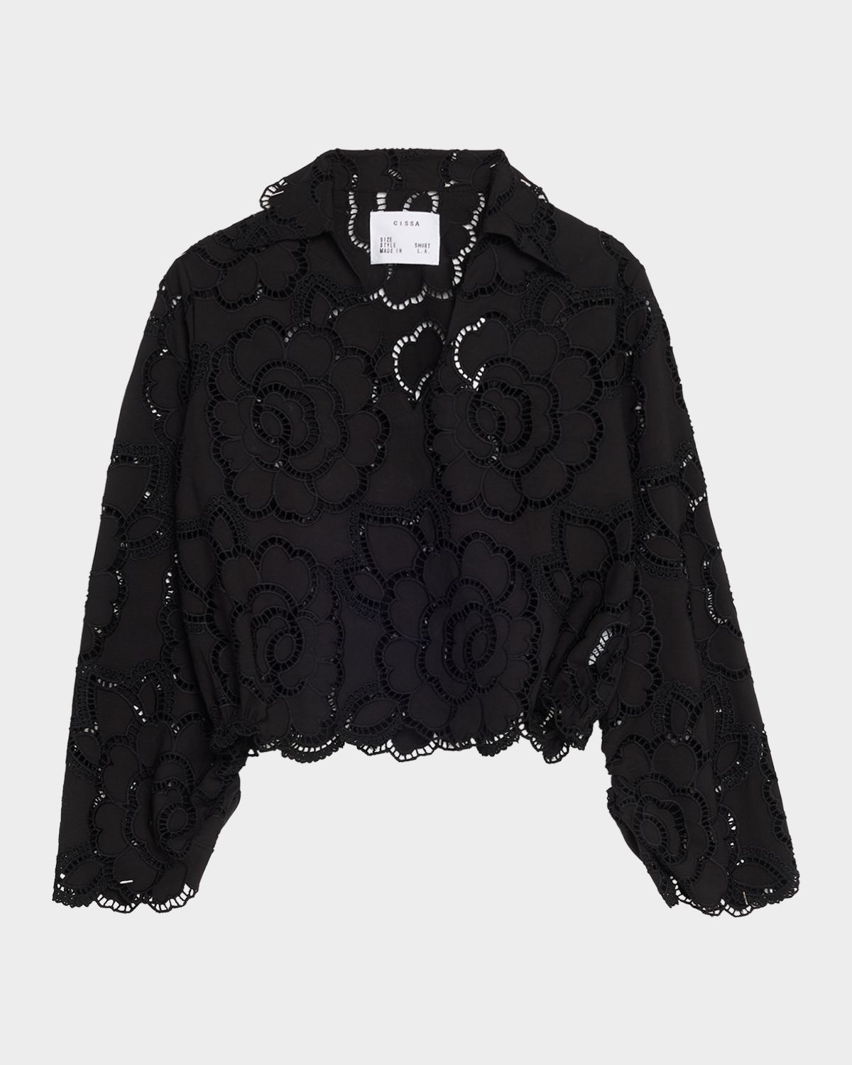 CISSA Floral Eyelet Embroidered V-Neck Blouse - Women's Clothing