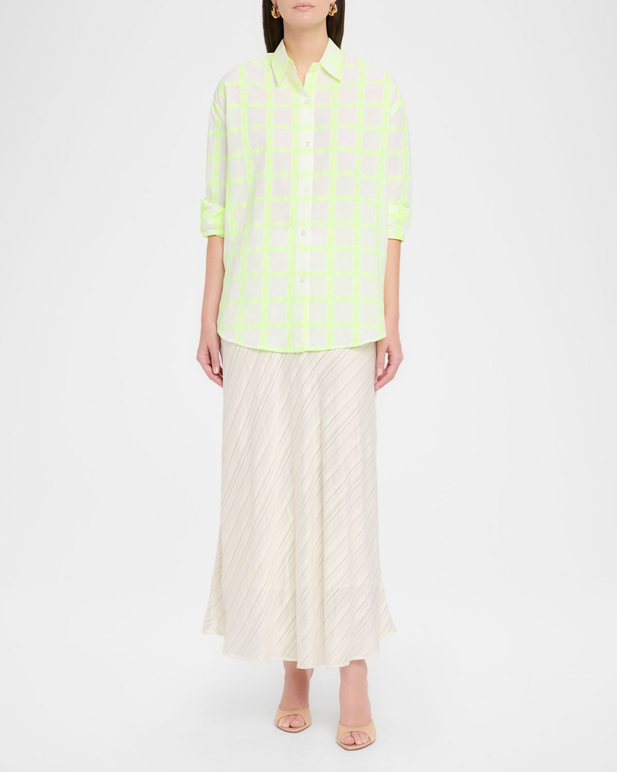 CISSA Windowpane Plaid Oversized Button-Front Shirt | Thumbnail 2