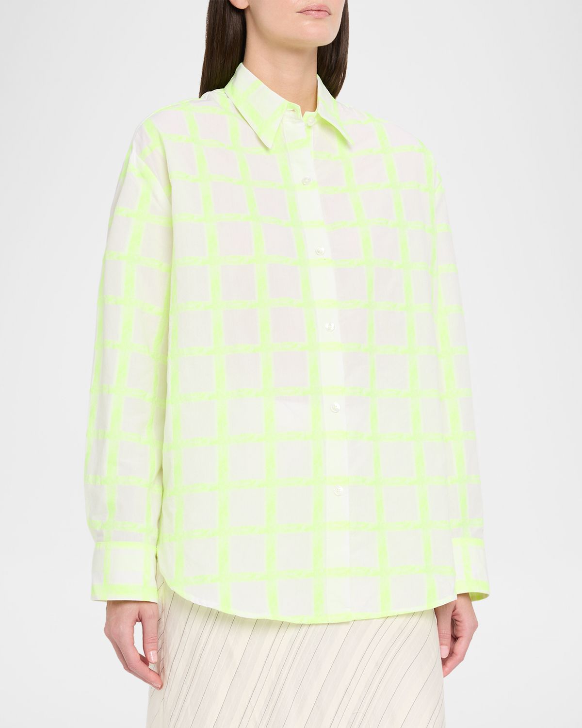 CISSA Windowpane Plaid Oversized Button-Front Shirt | Thumbnail 4