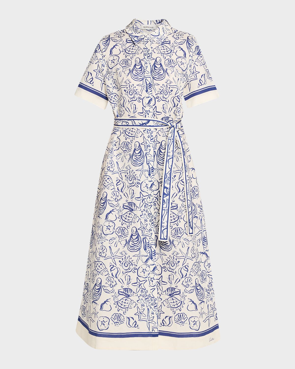 SIMKHAI Audria Belted Linen Midi Shirtdress