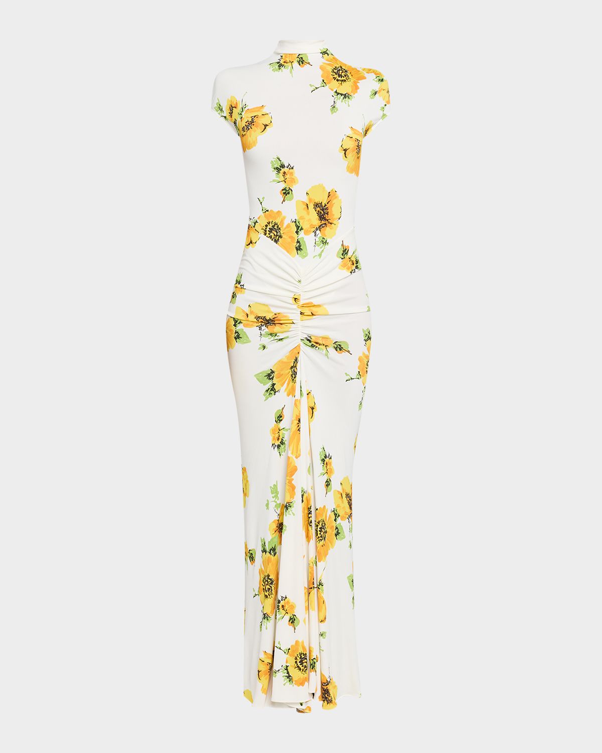 ALAÏA Mock-Neck Draped Floral Jersey Cap-Sleeve Maxi Dress | Thumbnail 6 ALAÏA Mock-Neck Draped Floral Jersey Cap-Sleeve Maxi Dress | Thumbnail 6