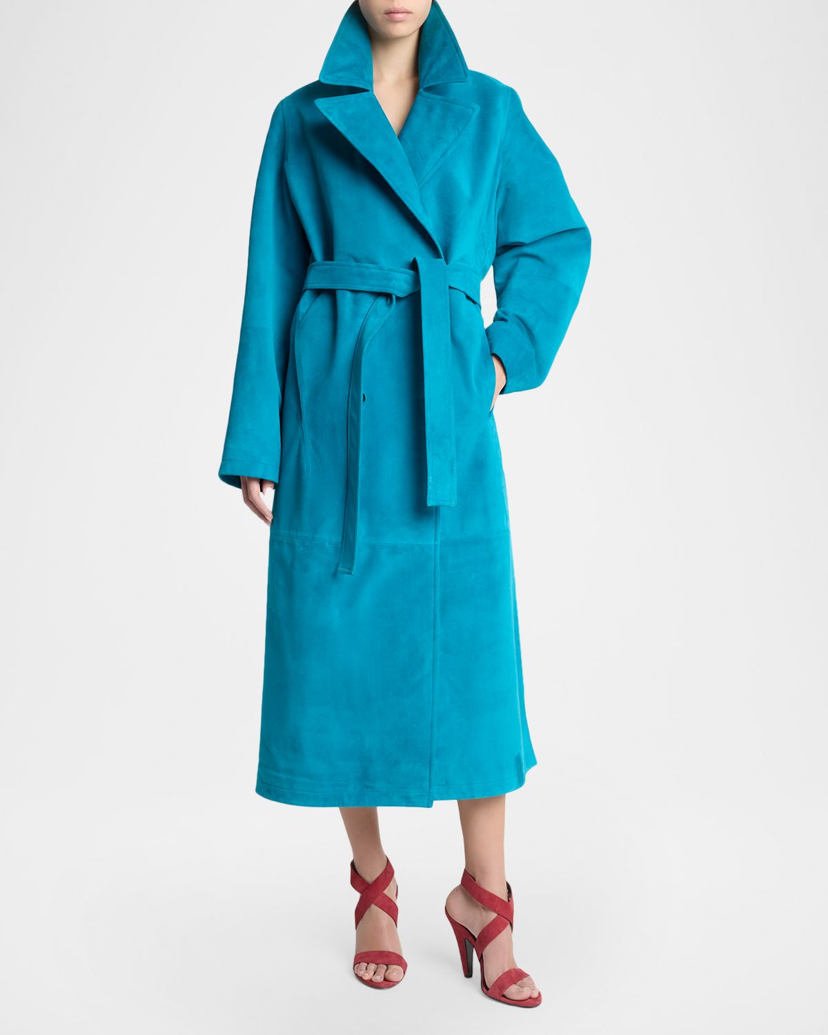 ALAÏA Velvet Suede Belted Trench Coat | Thumbnail 5