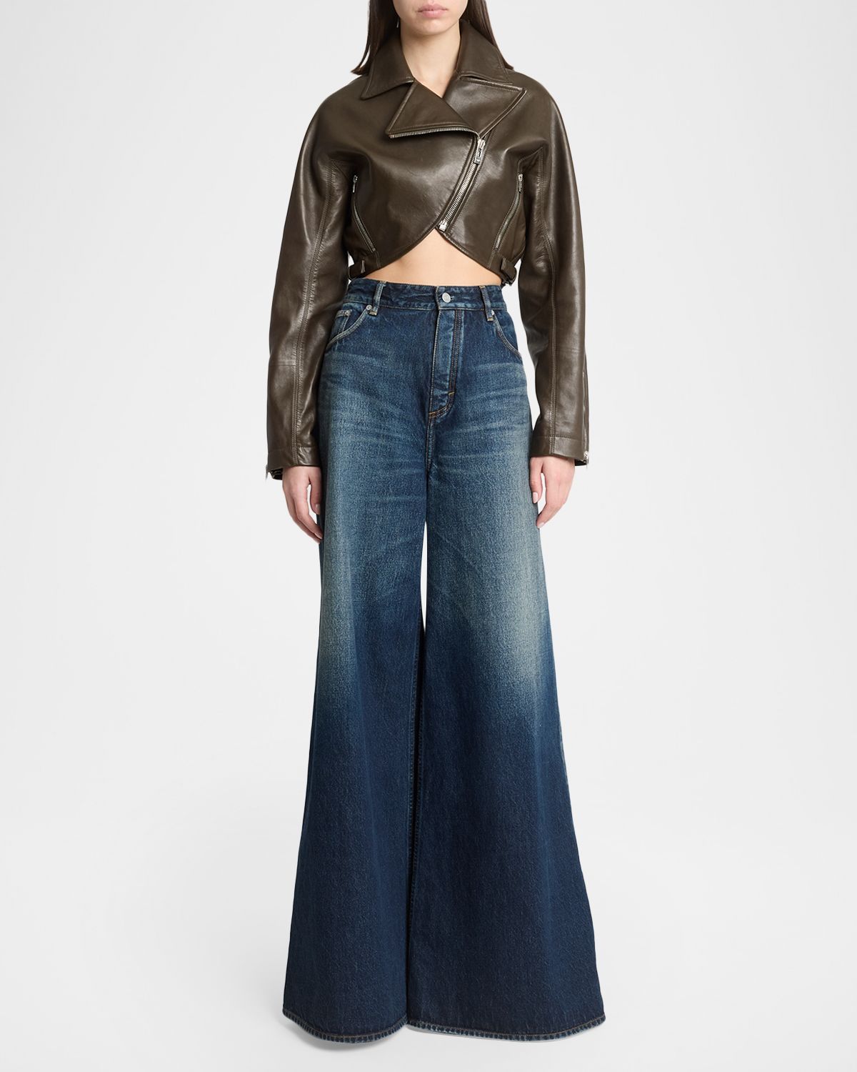 ALAÏA High-Rise Denim Wide-Leg Palazzo Pants | Thumbnail 5