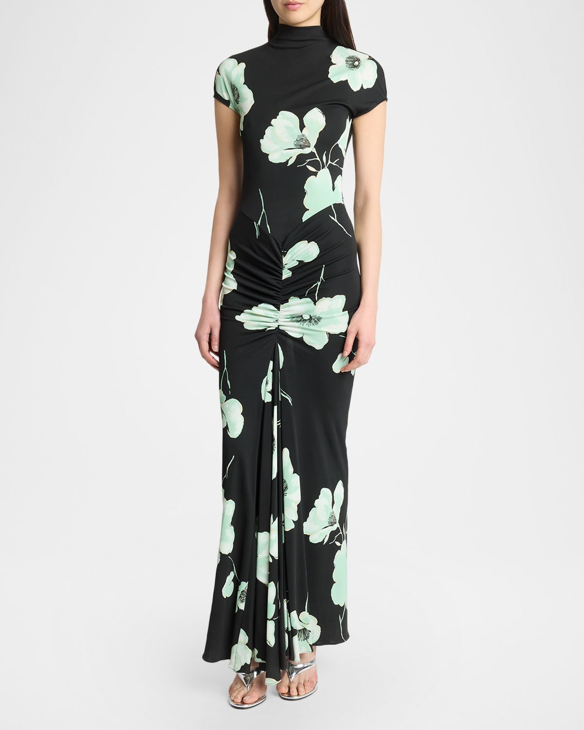 ALAÏA Draped Floral-Print Jersey Maxi Dress | Thumbnail 5