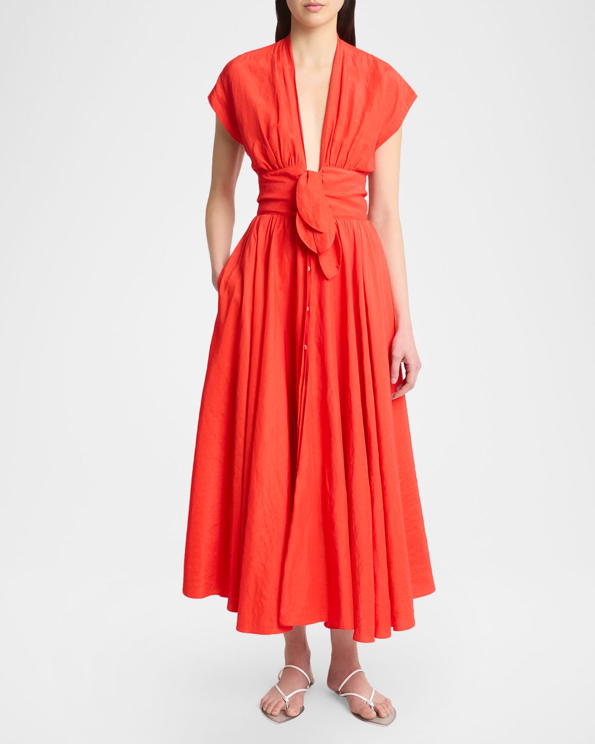 ALAÏA Plunging Belted Linen Midi Dress | Thumbnail 5 ALAÏA Plunging Belted Linen Midi Dress | Thumbnail 5
