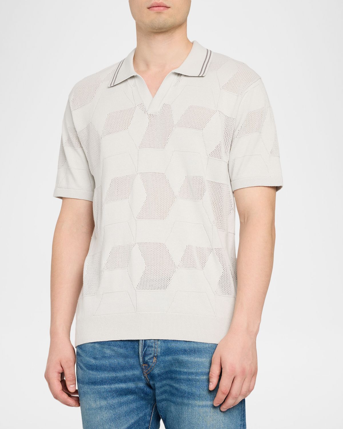 Robert Graham Men 's Marcross Cotton Knit Geometric Johnny Collar Polo Shirt | Thumbnail 4