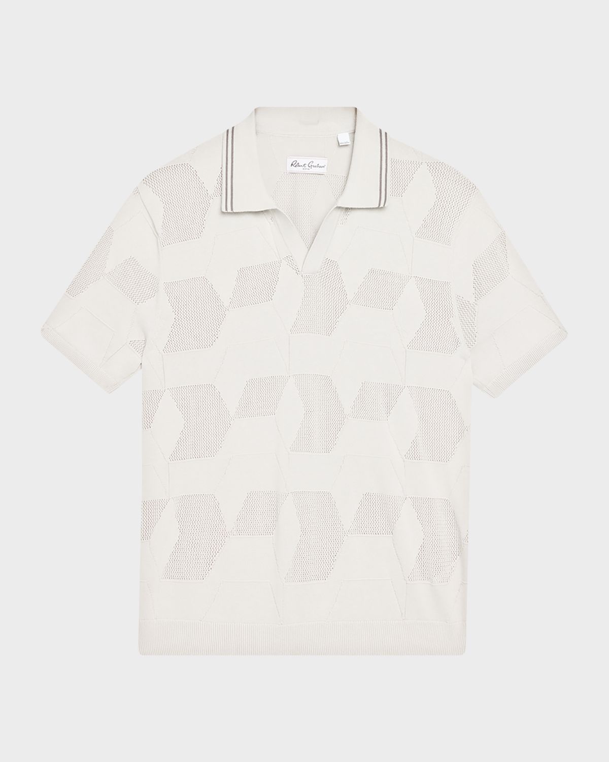 Robert Graham Men 's Marcross Cotton Knit Geometric Johnny Collar Polo Shirt