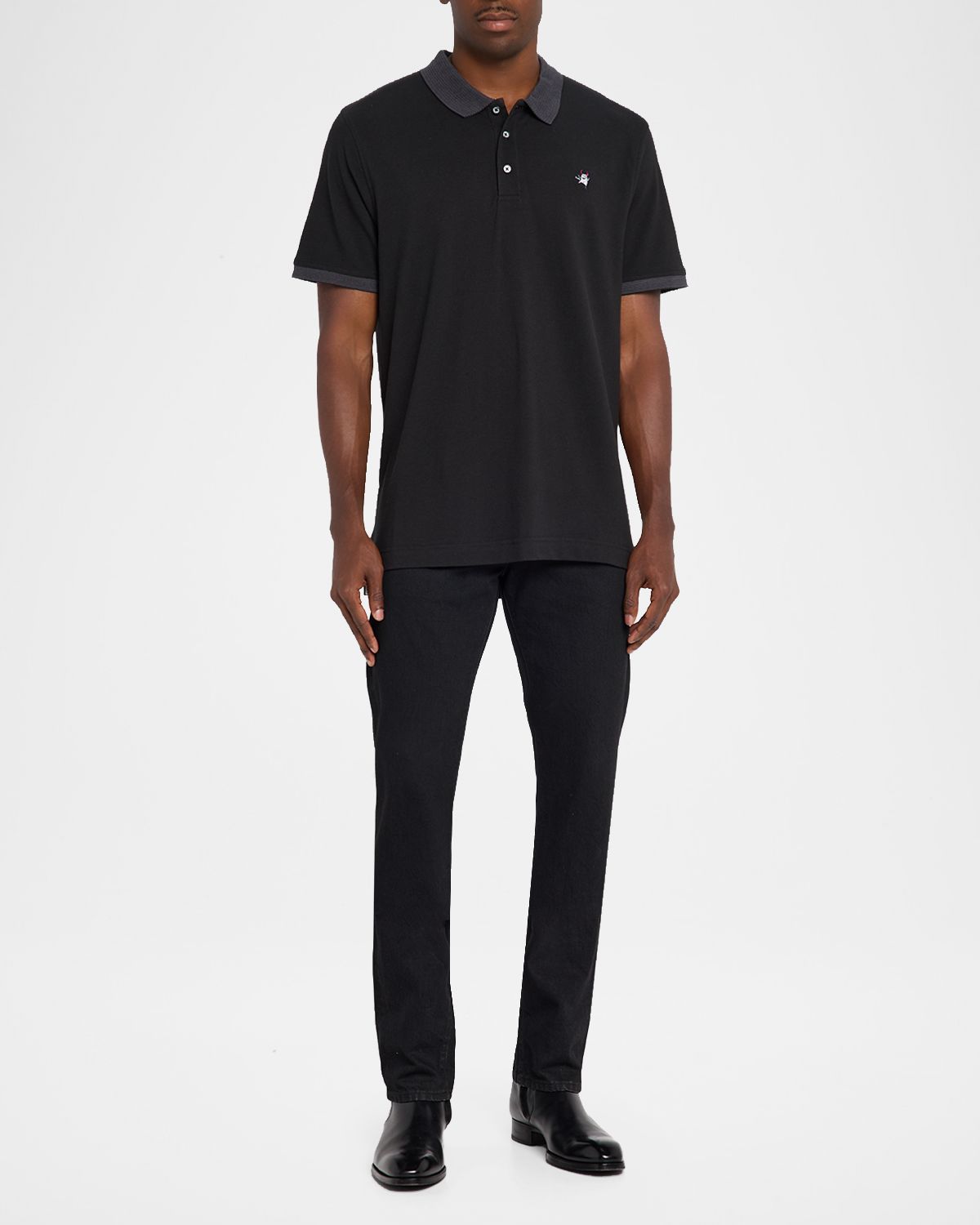 Robert Graham Men 's Devil-Embroidered Striped Collar Cotton Polo Shirt