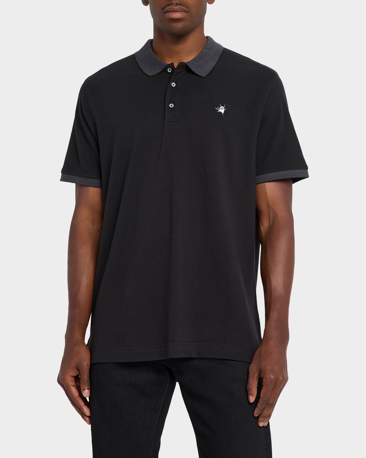 Robert Graham Men 's Devil-Embroidered Striped Collar Cotton Polo Shirt | Thumbnail 4