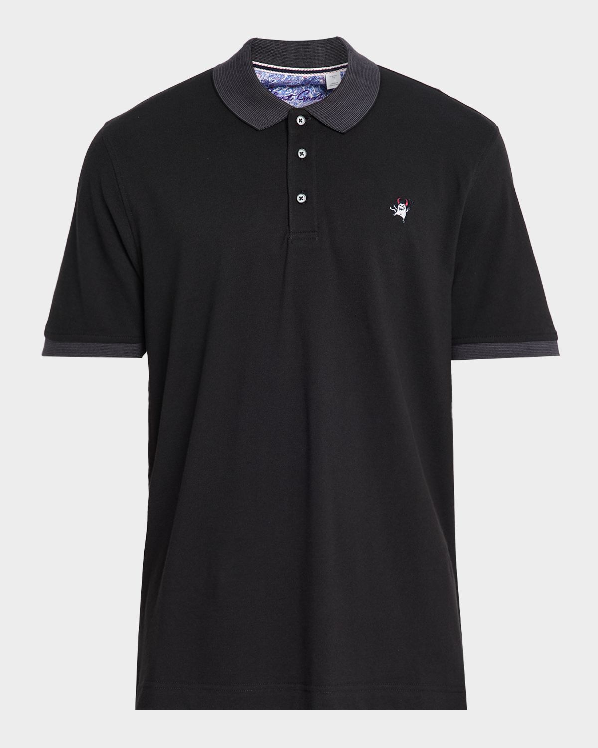 Robert Graham Men 's Devil-Embroidered Striped Collar Cotton Polo Shirt
