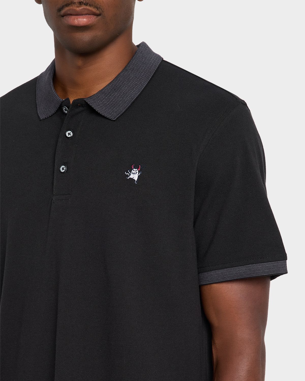 Robert Graham Men 's Devil-Embroidered Striped Collar Cotton Polo Shirt | Thumbnail 5