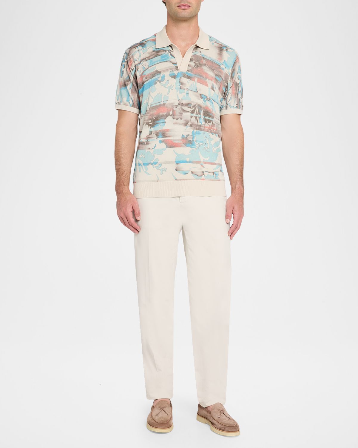 Robert Graham Men 's Ordale Cotton Knit Abstract Johnny Collar Polo Shirt