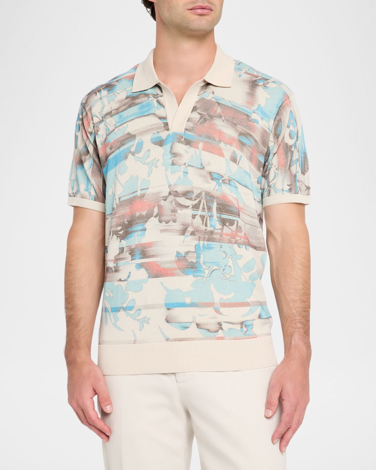 Robert Graham Men 's Ordale Cotton Knit Abstract Johnny Collar Polo Shirt | Thumbnail 4 Robert Graham Men 's Ordale Cotton Knit Abstract Johnny Collar Polo Shirt | Thumbnail 4