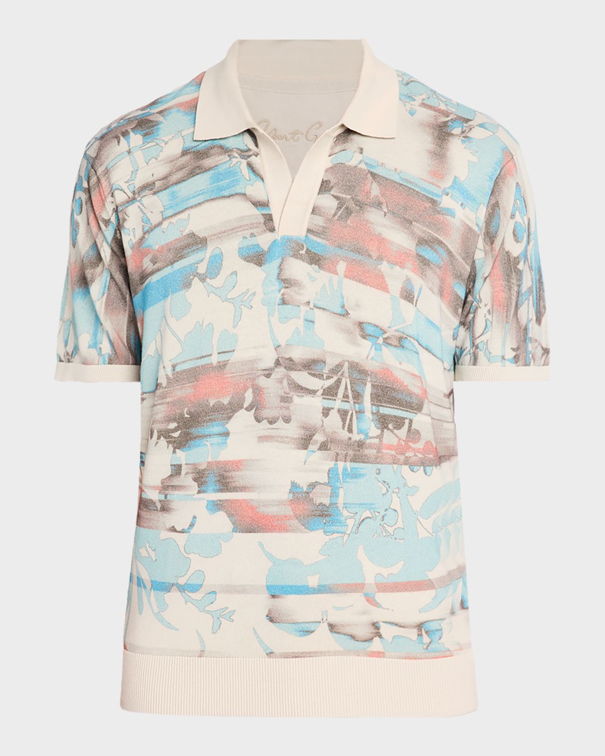 Robert Graham Men 's Ordale Cotton Knit Abstract Johnny Collar Polo Shirt