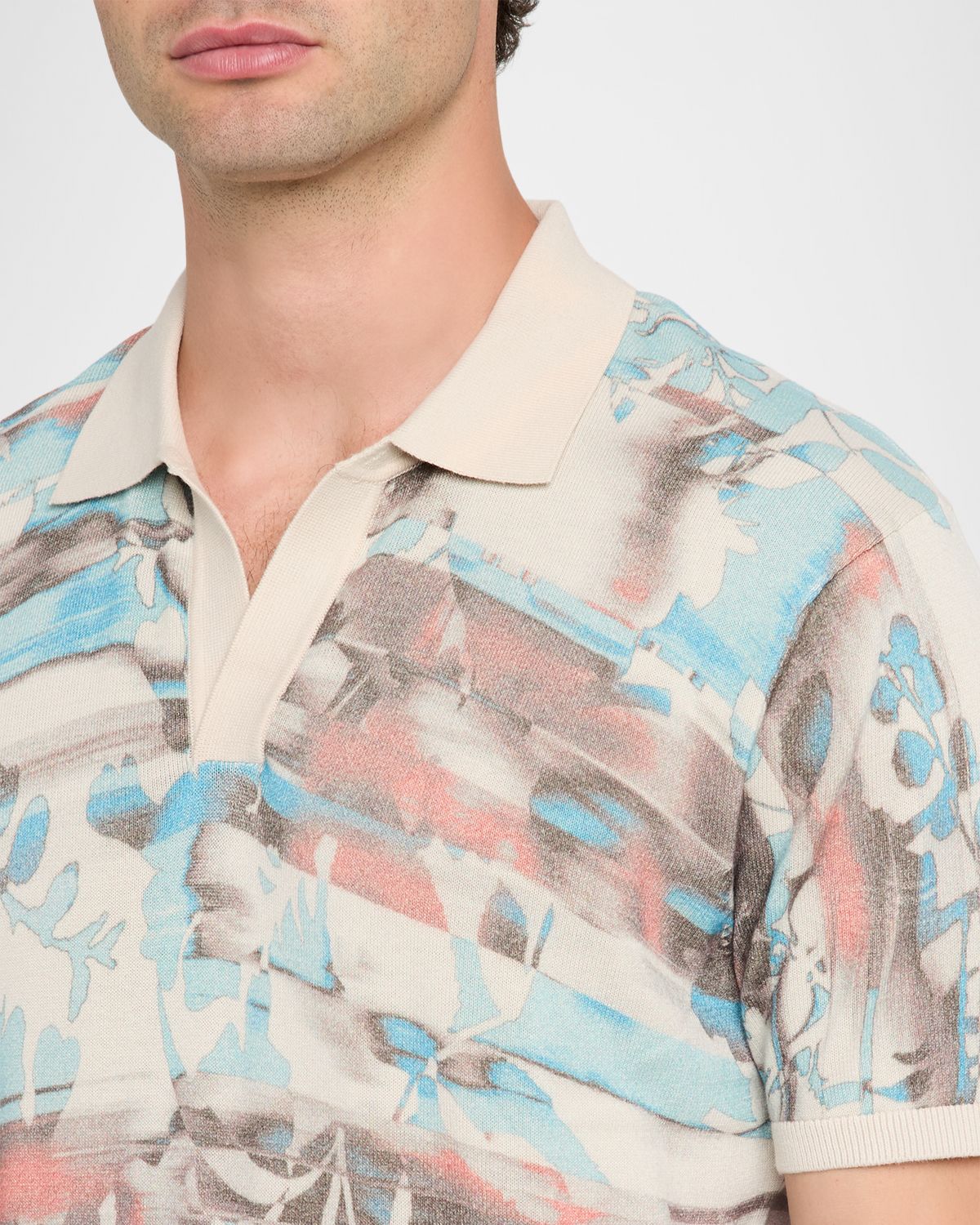Robert Graham Men 's Ordale Cotton Knit Abstract Johnny Collar Polo Shirt | Thumbnail 5 Robert Graham Men 's Ordale Cotton Knit Abstract Johnny Collar Polo Shirt | Thumbnail 5