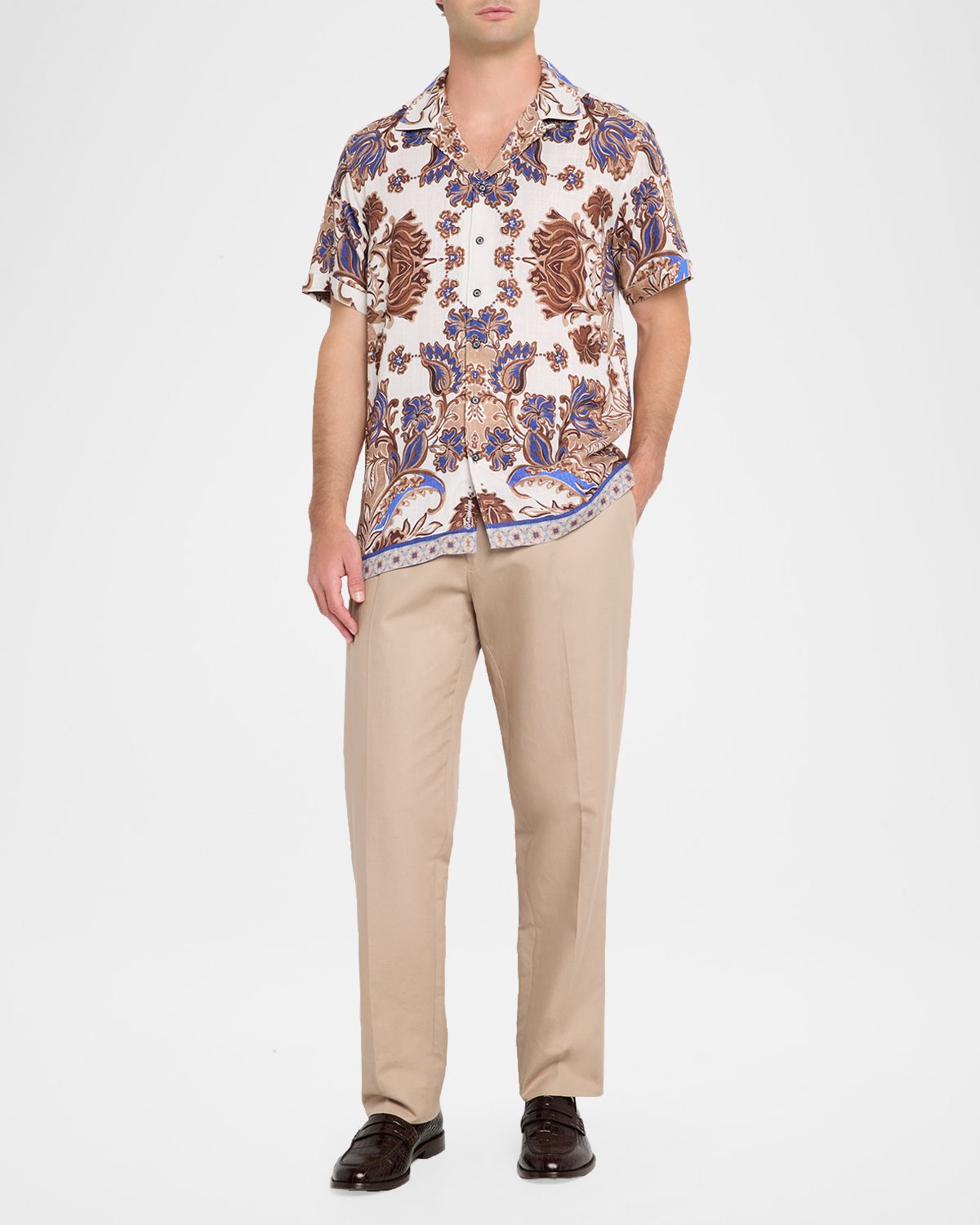 Robert Graham Men 's Dunbridge Printed Cotton-Linen Camp Shirt | Thumbnail 2 Robert Graham Men 's Dunbridge Printed Cotton-Linen Camp Shirt | Thumbnail 2