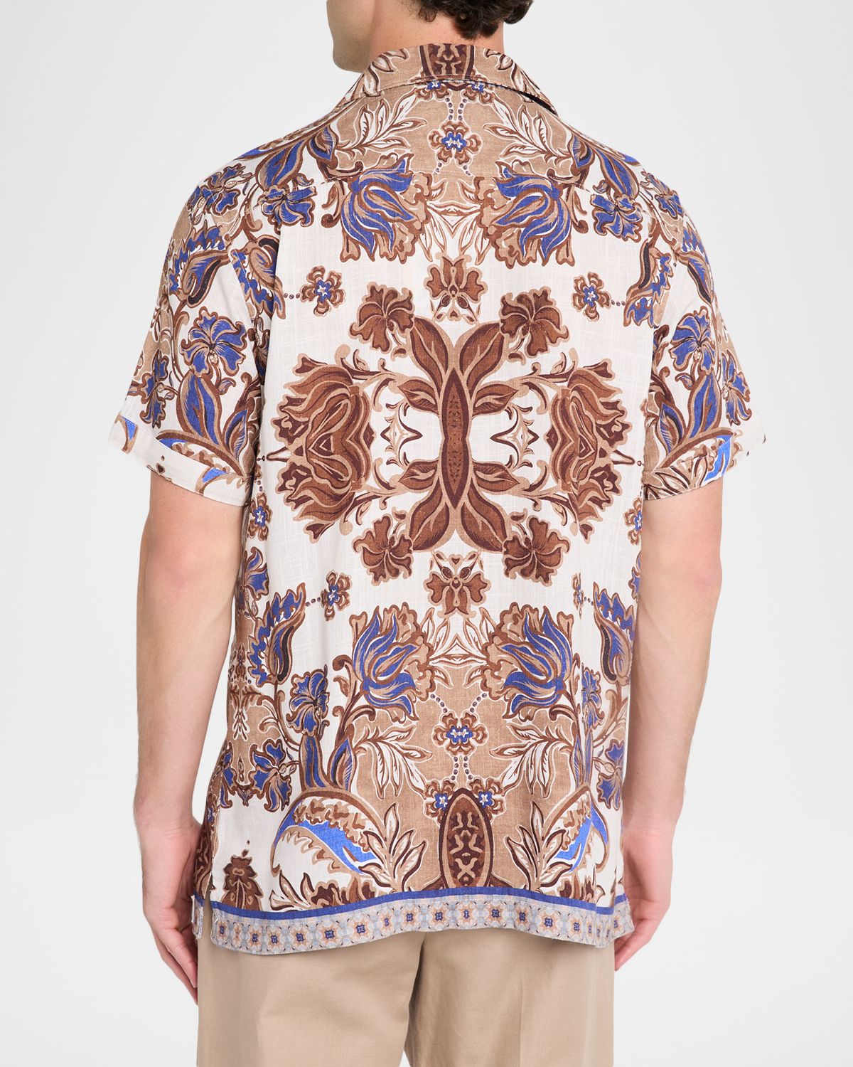 Robert Graham Men 's Dunbridge Printed Cotton-Linen Camp Shirt | Thumbnail 3 Robert Graham Men 's Dunbridge Printed Cotton-Linen Camp Shirt | Thumbnail 3