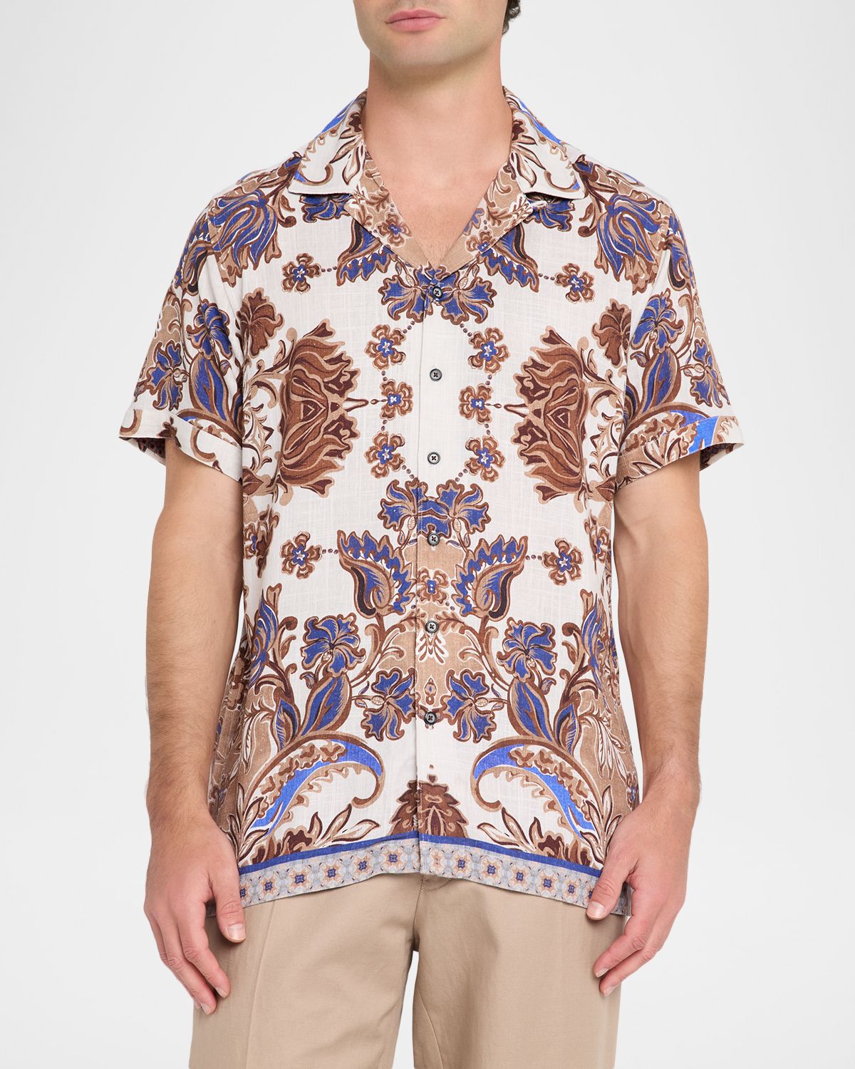 Robert Graham Men 's Dunbridge Printed Cotton-Linen Camp Shirt | Thumbnail 4 Robert Graham Men 's Dunbridge Printed Cotton-Linen Camp Shirt | Thumbnail 4