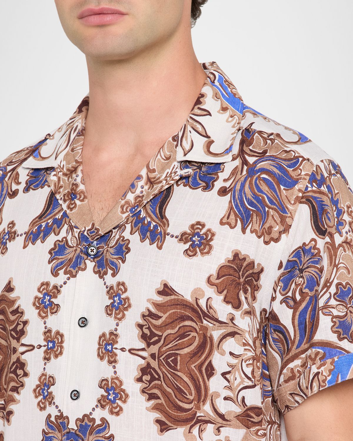 Robert Graham Men 's Dunbridge Printed Cotton-Linen Camp Shirt | Thumbnail 5 Robert Graham Men 's Dunbridge Printed Cotton-Linen Camp Shirt | Thumbnail 5