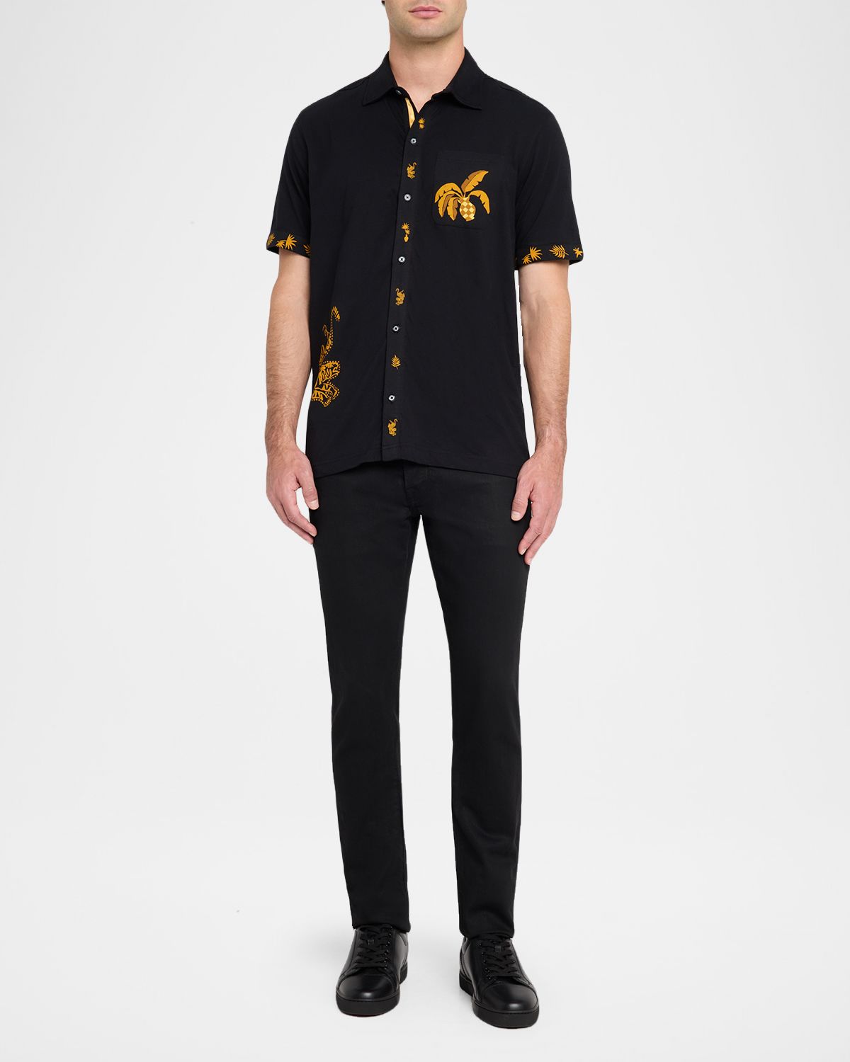 Robert Graham Men 's Golden Jungle Motif Cotton Short-Sleeve Shirt