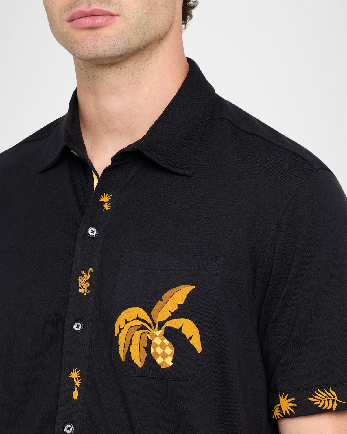 Robert Graham Men 's Golden Jungle Motif Cotton Short-Sleeve Shirt | Thumbnail 5 Robert Graham Men 's Golden Jungle Motif Cotton Short-Sleeve Shirt | Thumbnail 5