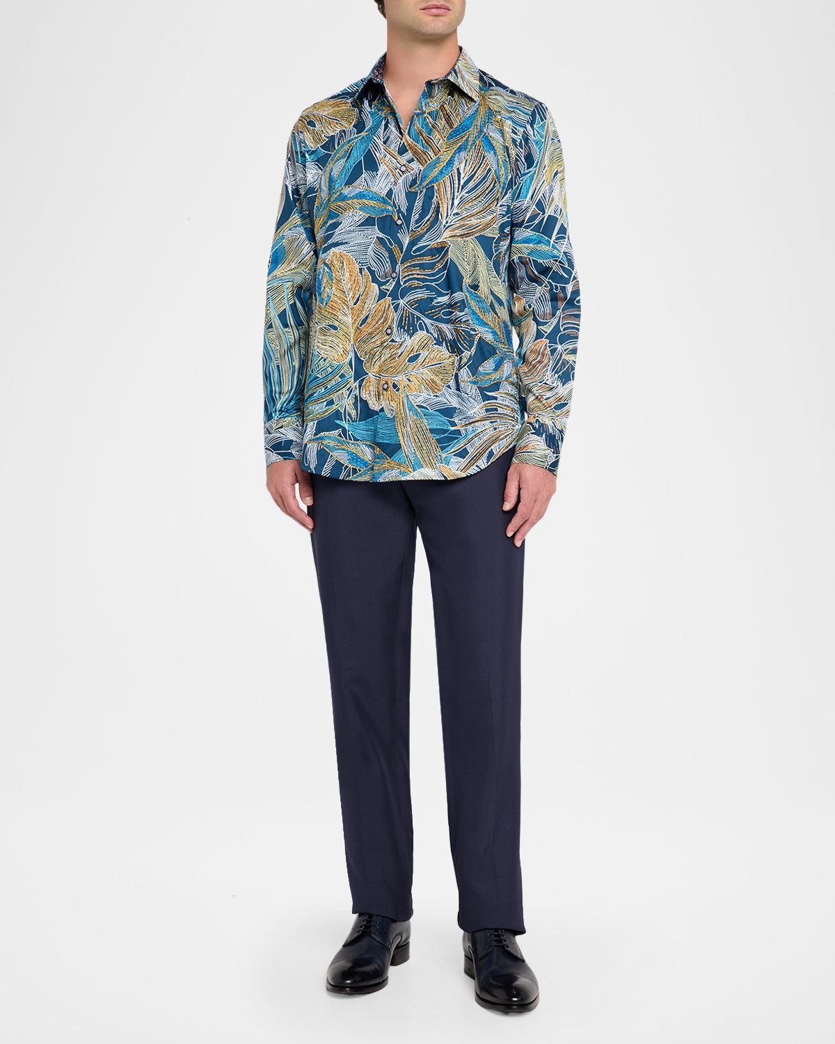 Robert Graham Men 's Chorro Embroidered Leaf Print Shirt