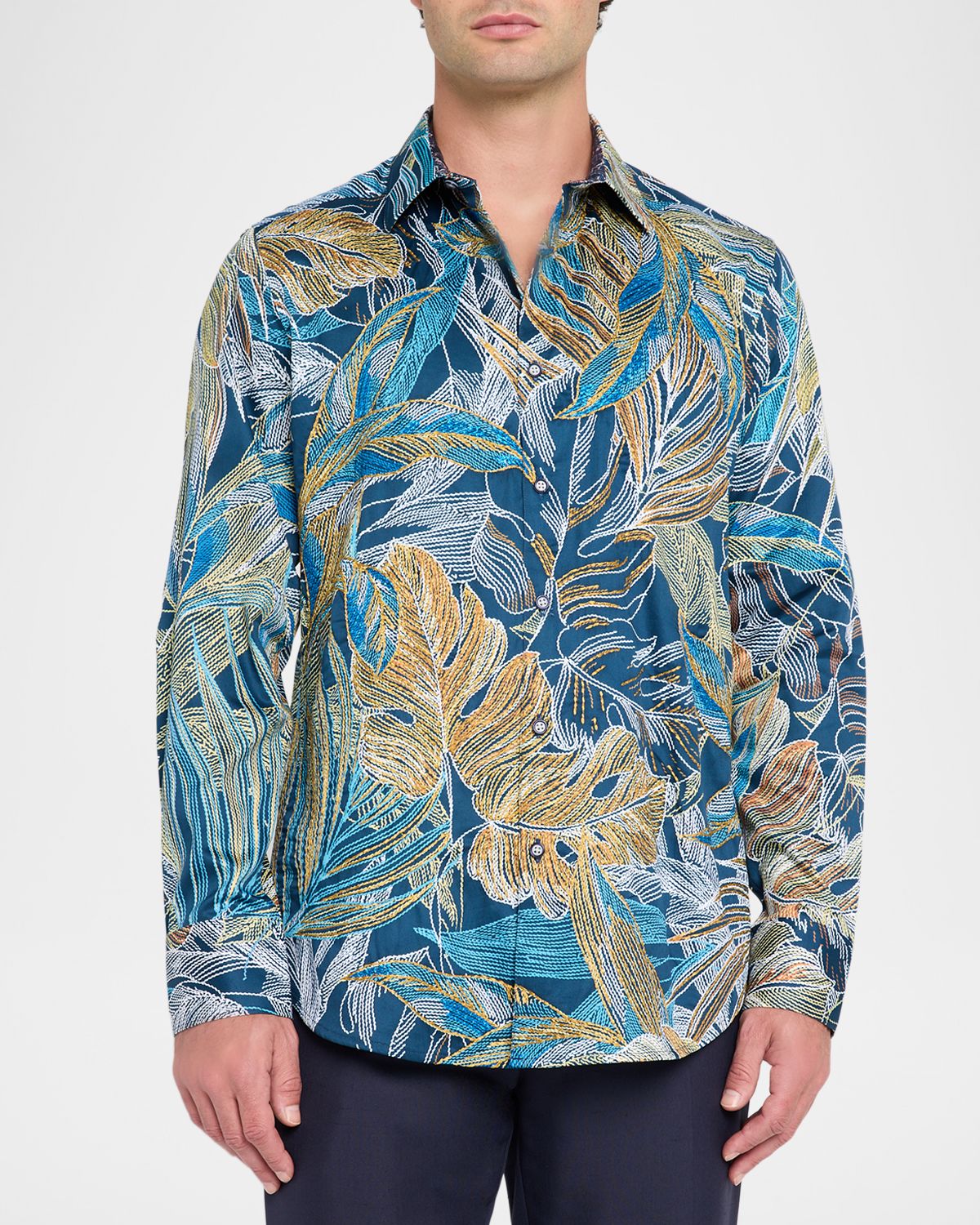 Robert Graham Men 's Chorro Embroidered Leaf Print Shirt | Thumbnail 4 Robert Graham Men 's Chorro Embroidered Leaf Print Shirt | Thumbnail 4