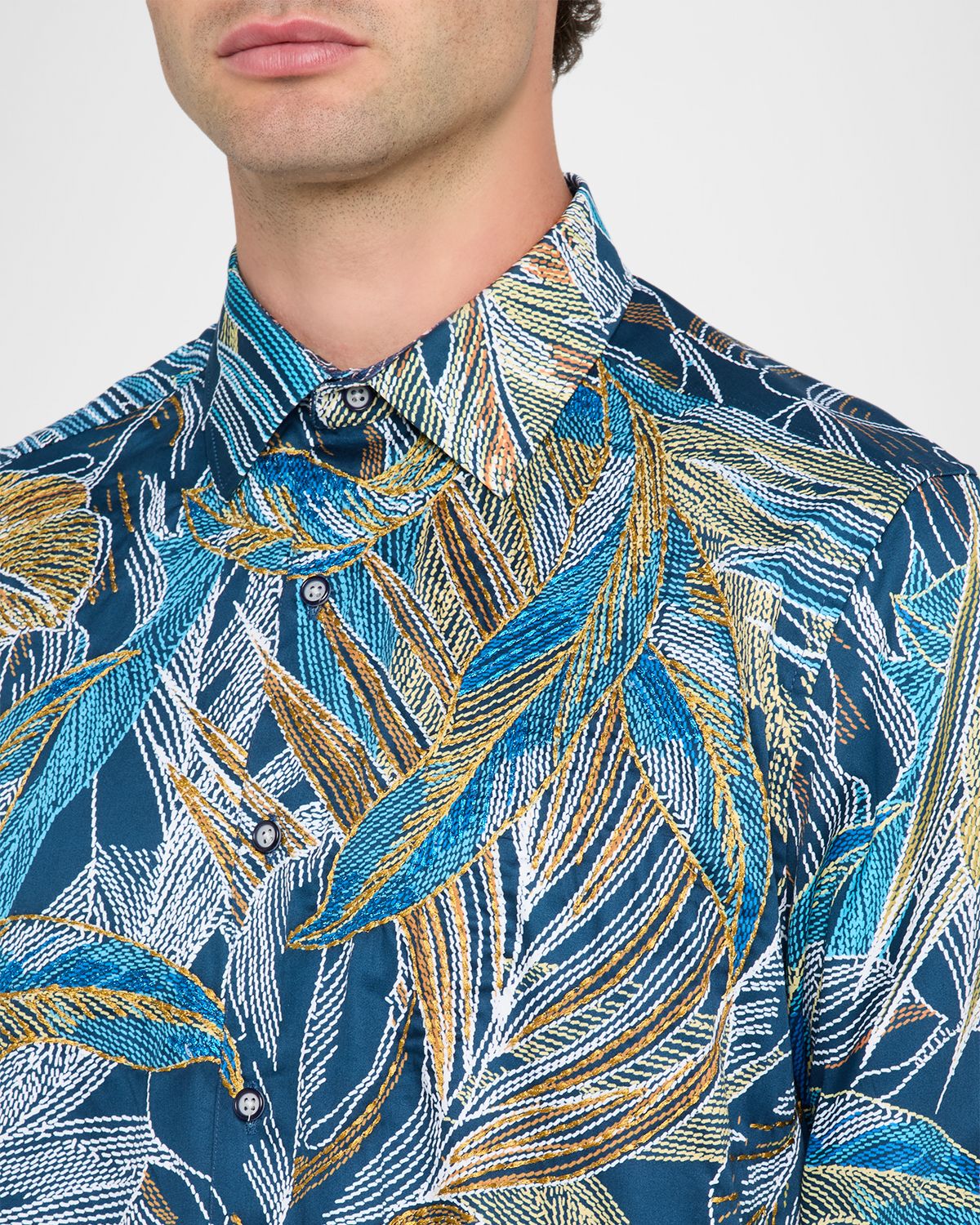 Robert Graham Men 's Chorro Embroidered Leaf Print Shirt | Thumbnail 5 Robert Graham Men 's Chorro Embroidered Leaf Print Shirt | Thumbnail 5